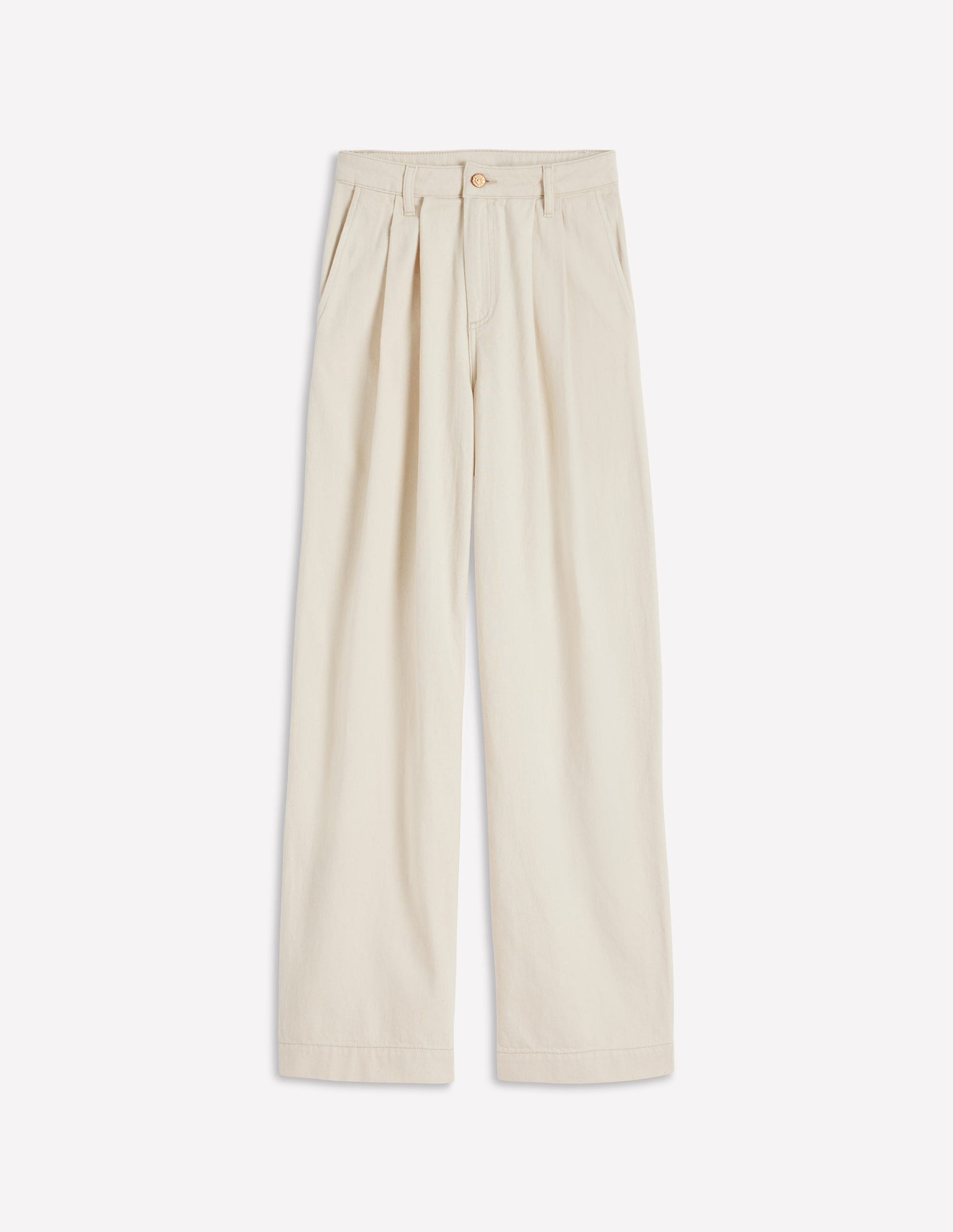 Pleated Wide Leg Jeans-Ecru-7