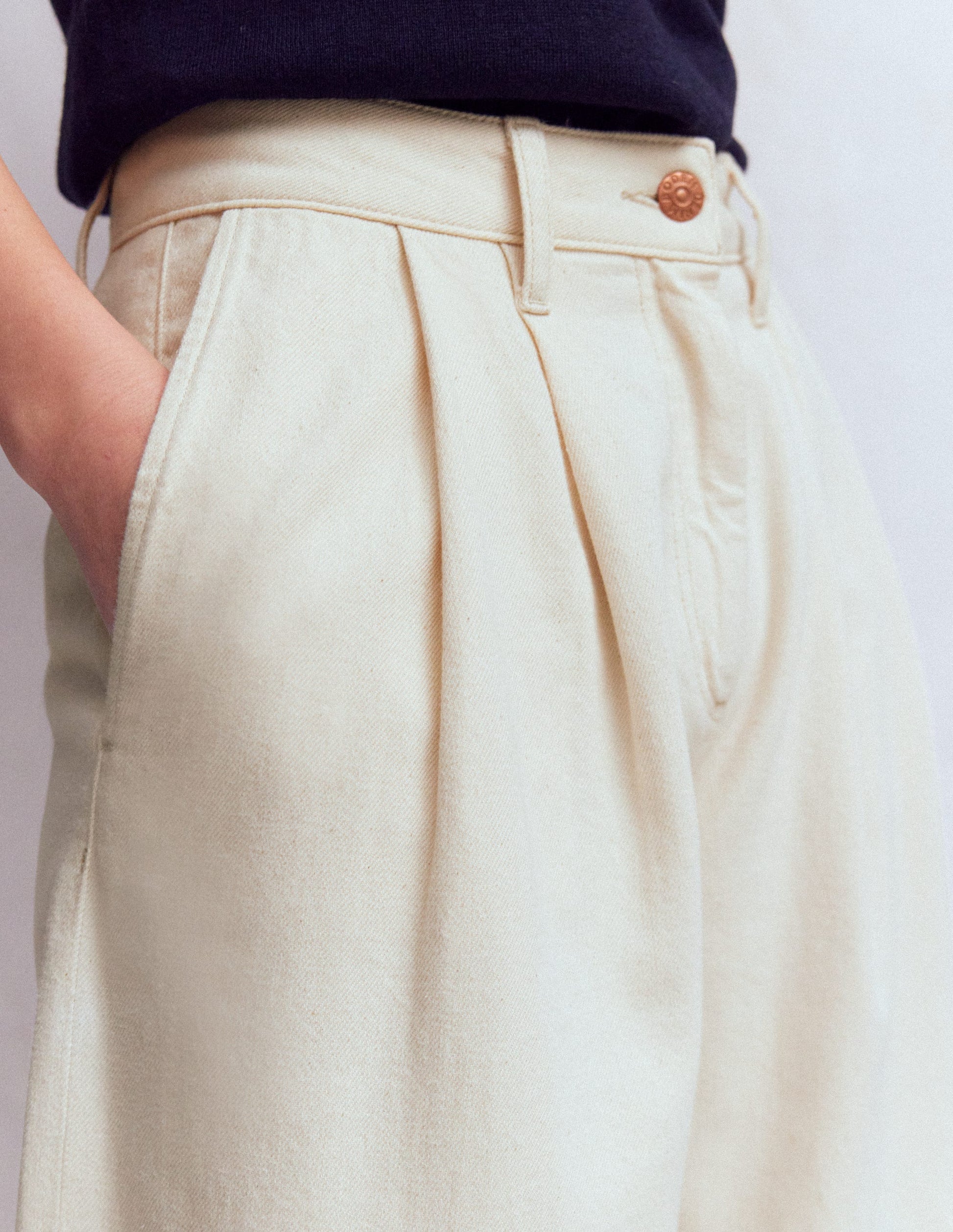 Pleated Wide Leg Jeans-Ecru-3