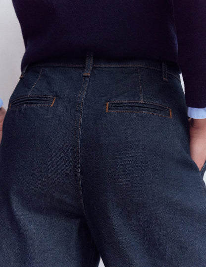 Pleated Wide Leg Jeans-Indigo Rinse-2