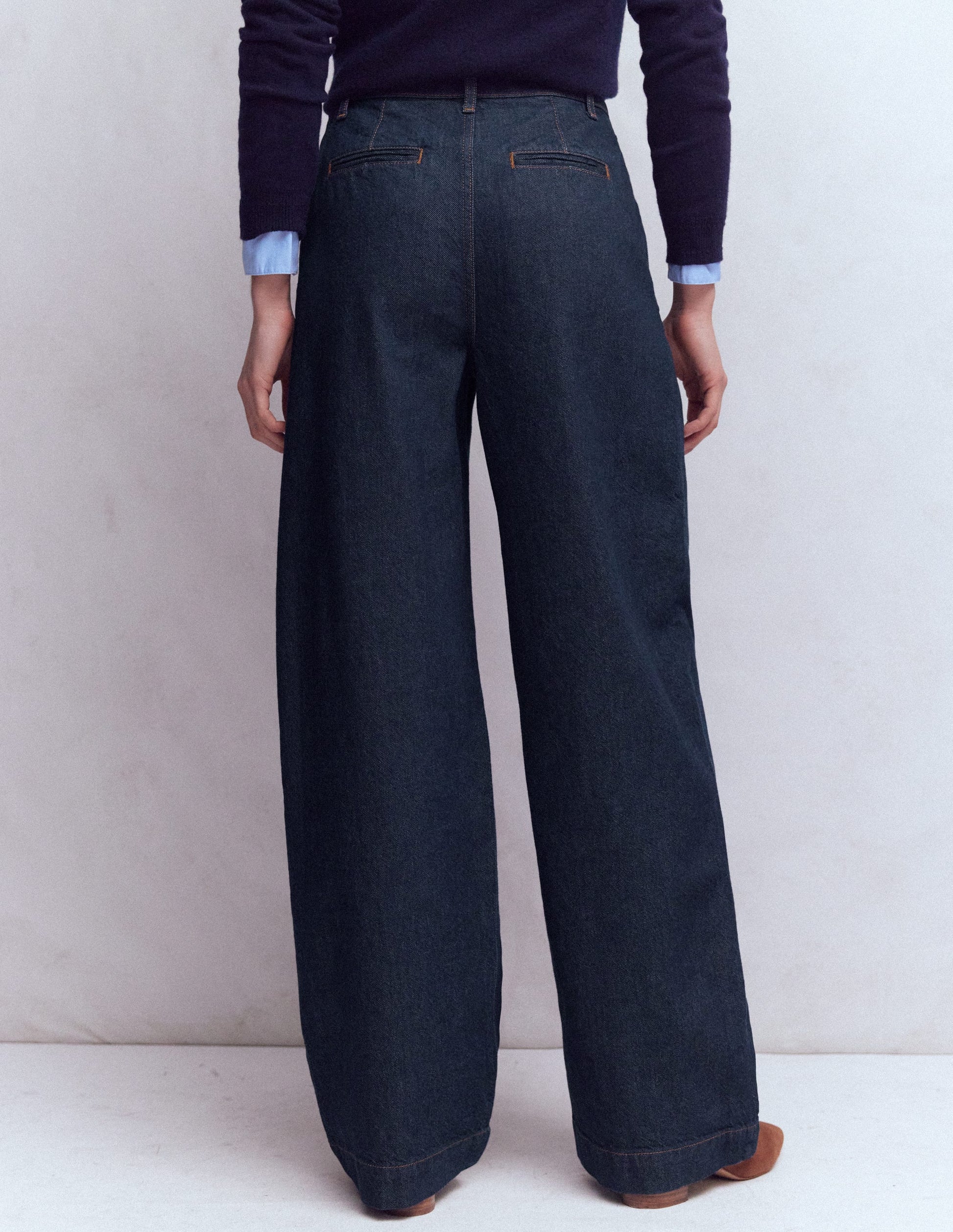 Pleated Wide Leg Jeans-Indigo Rinse-3