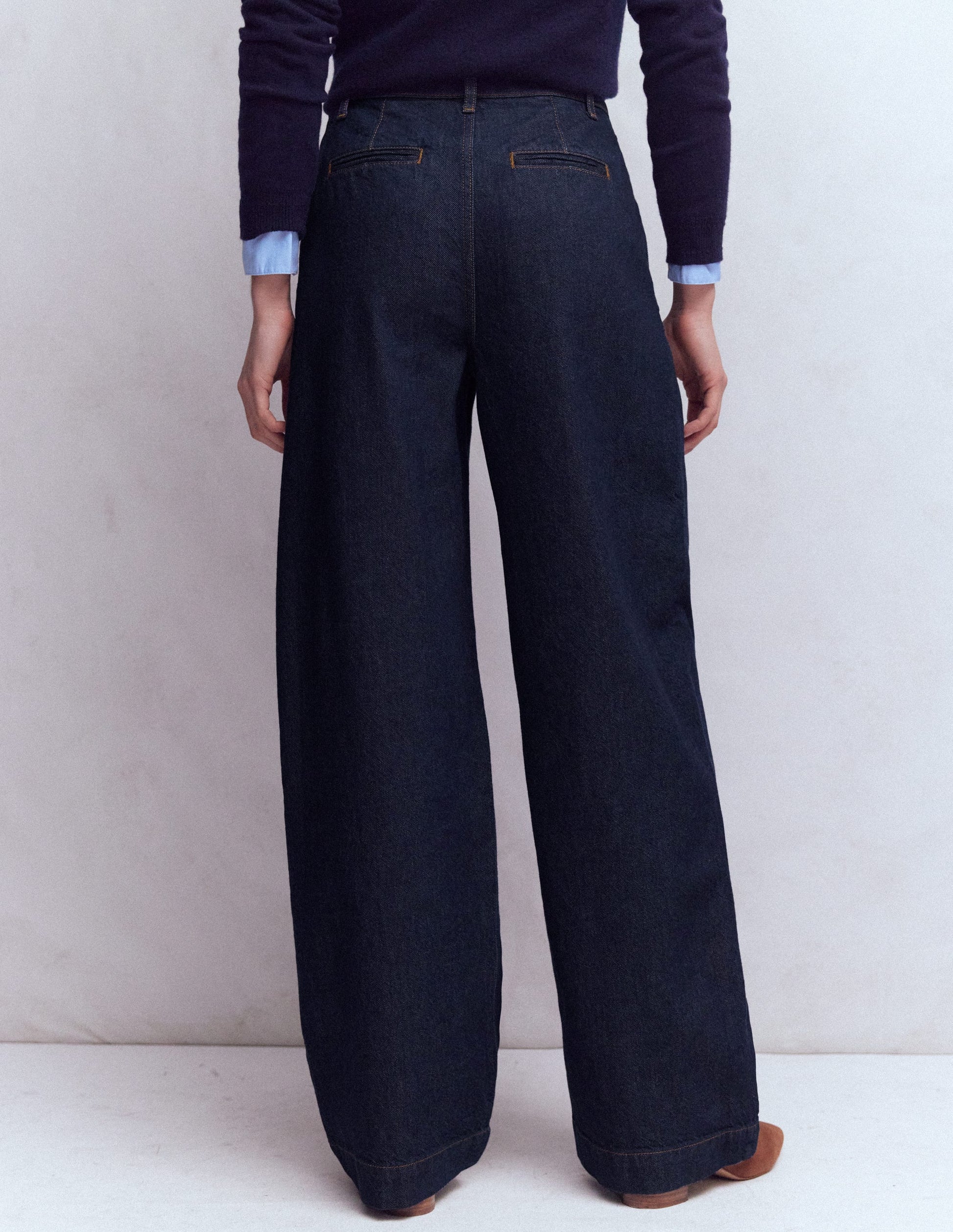 Pleated Wide Leg Jeans-Indigo Rinse-3