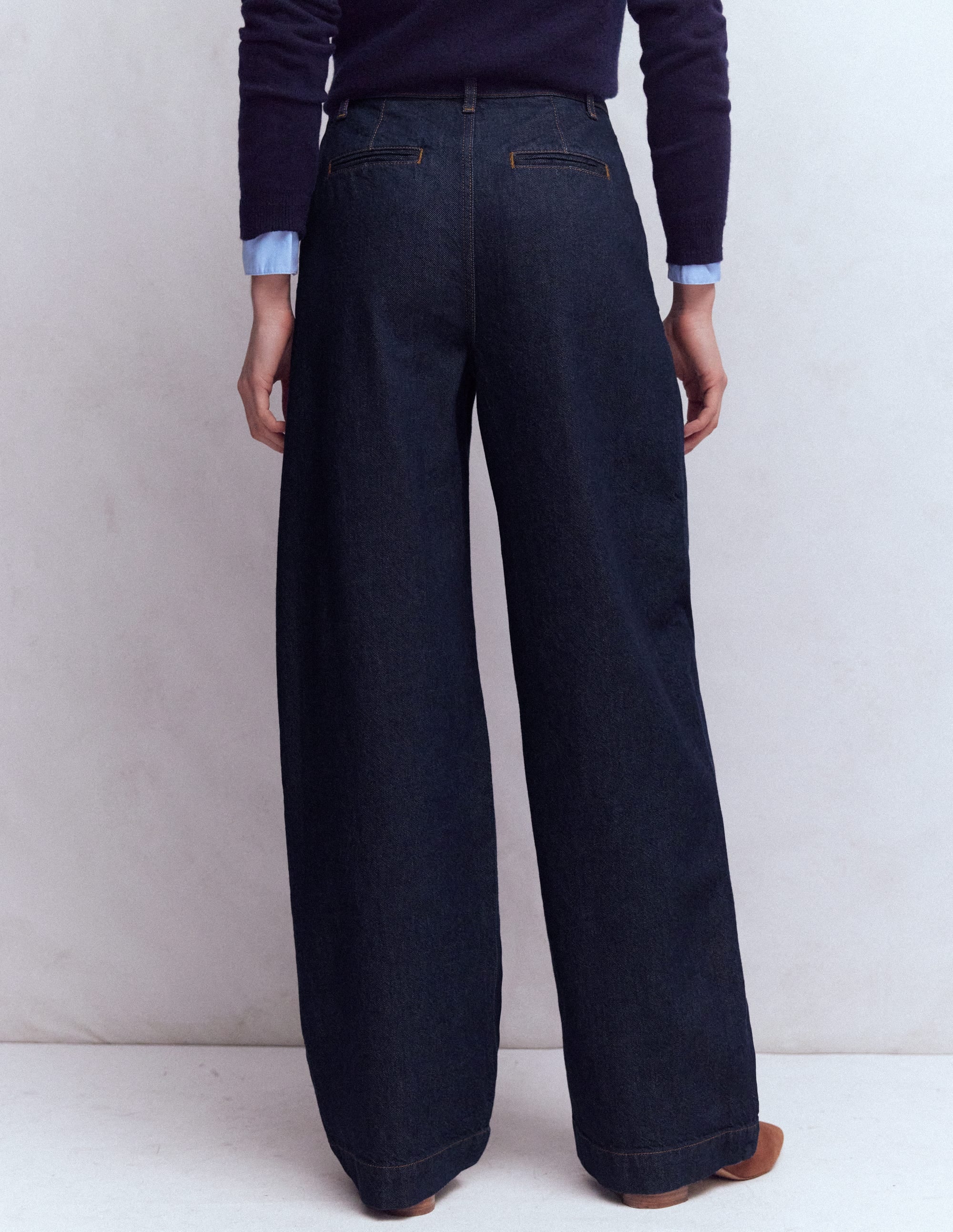 Pleated Wide Leg Jeans-Indigo Rinse - Image 3