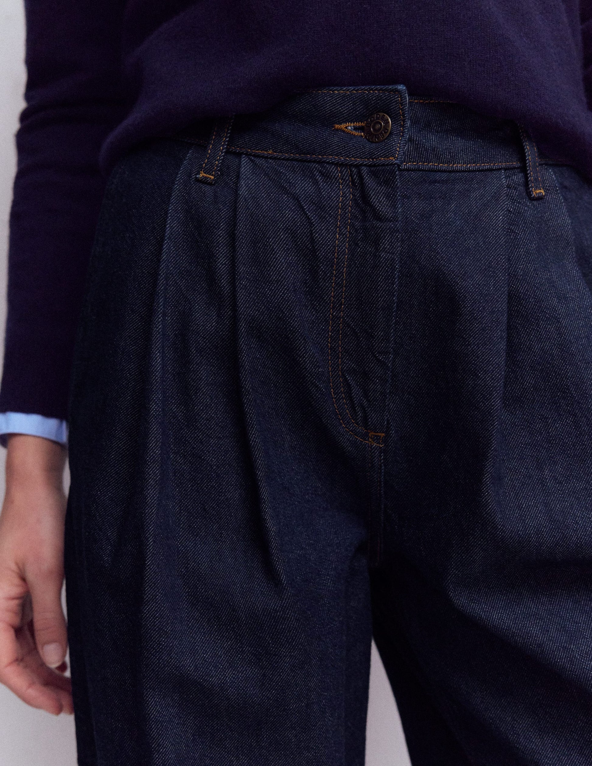 Pleated Wide Leg Jeans-Indigo Rinse-5