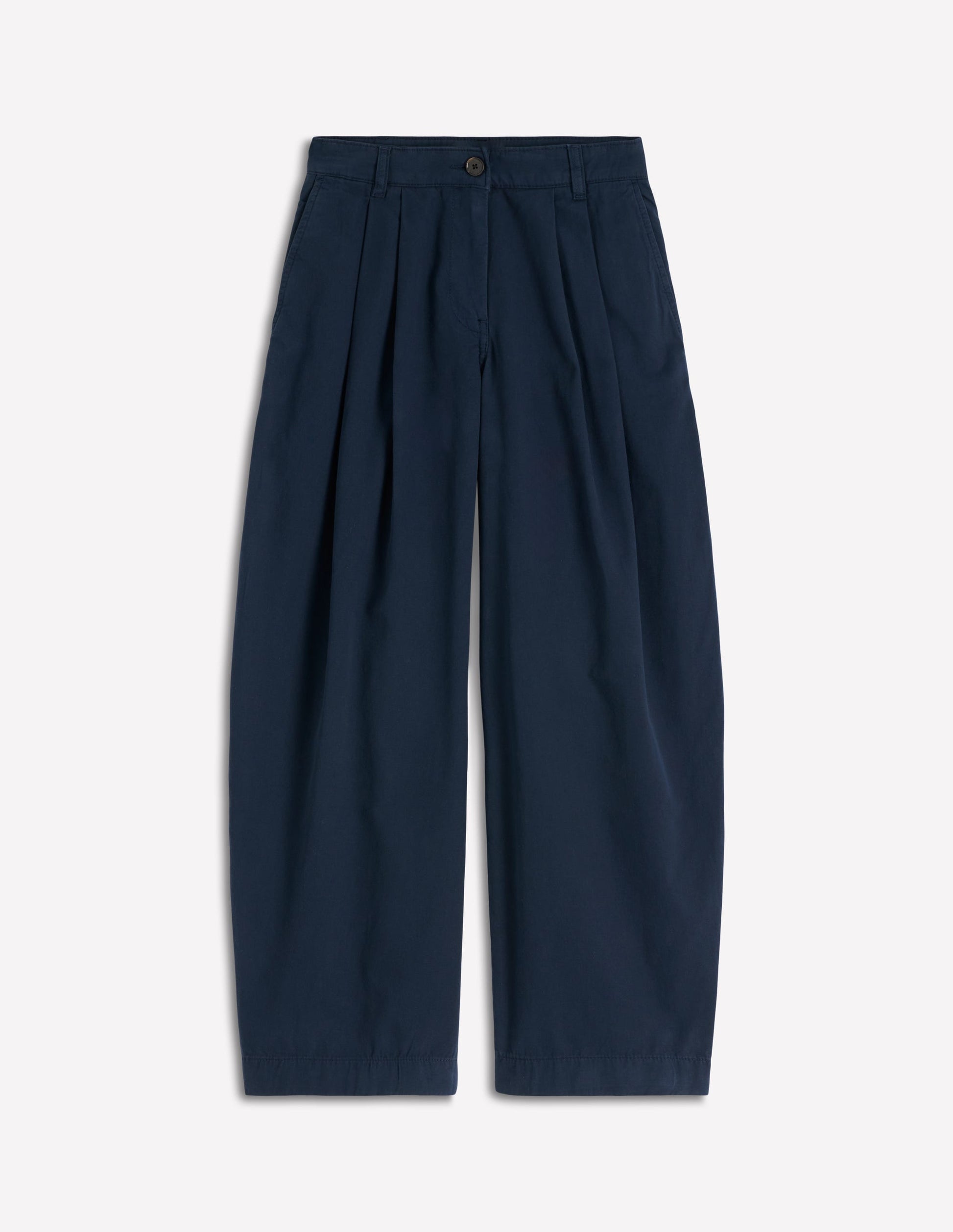 Pleat Barrel Leg Trousers-Navy-5