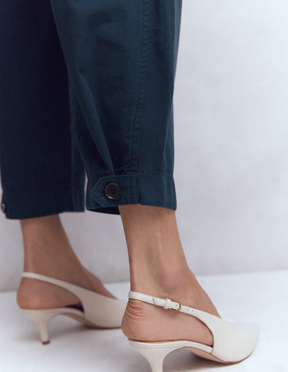 Pleat Barrel Leg Trousers-Navy-2