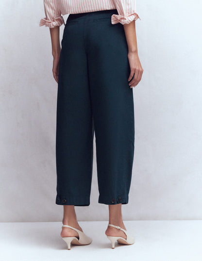 Pleat Barrel Leg Trousers-Navy-3