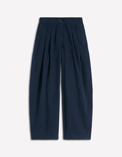Pleat Barrel Leg Trousers-Navy-6