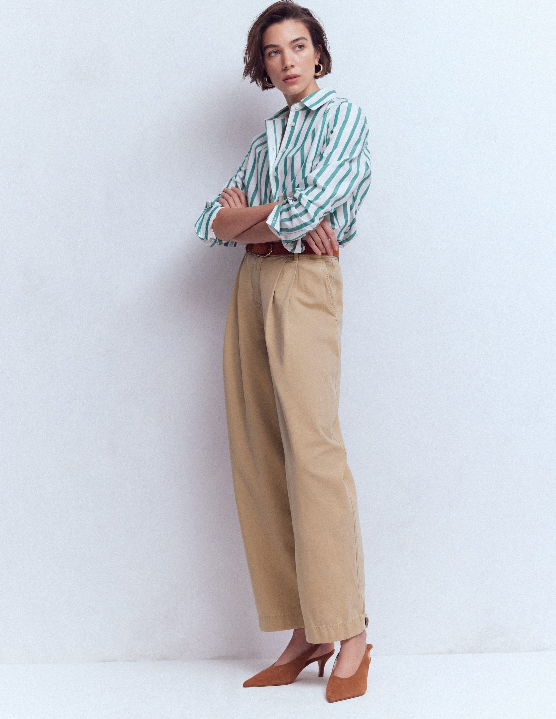 Pleat Barrel Leg Trousers-Stone-1