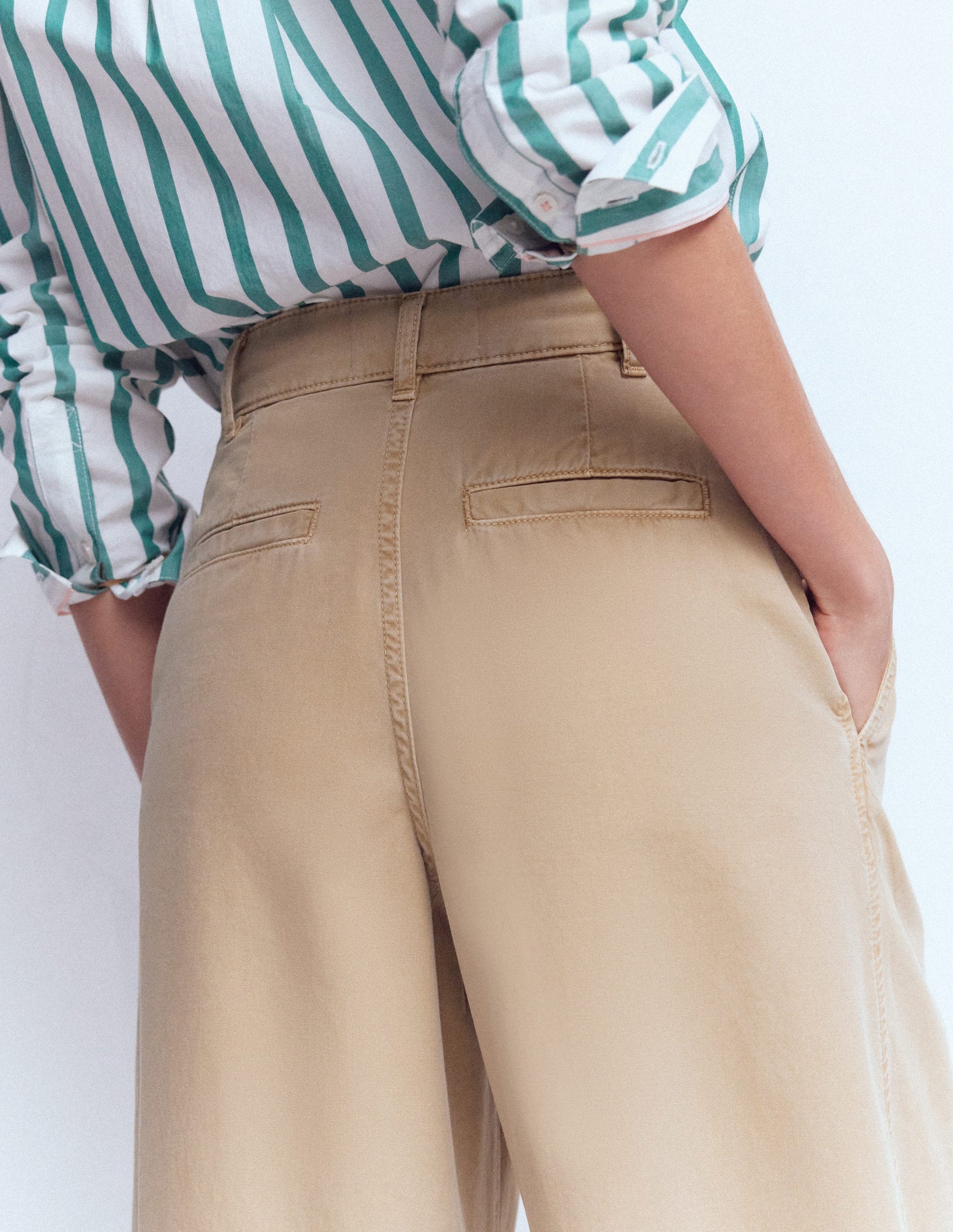 Pleat Barrel Leg Trousers-Stone-2