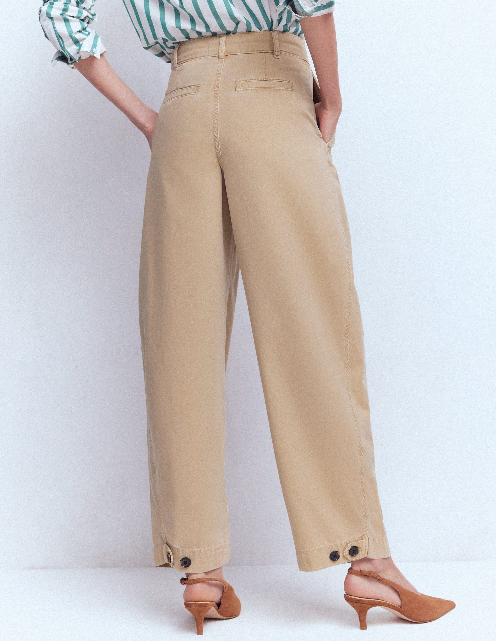 Pleat Barrel Leg Trousers-Stone-3