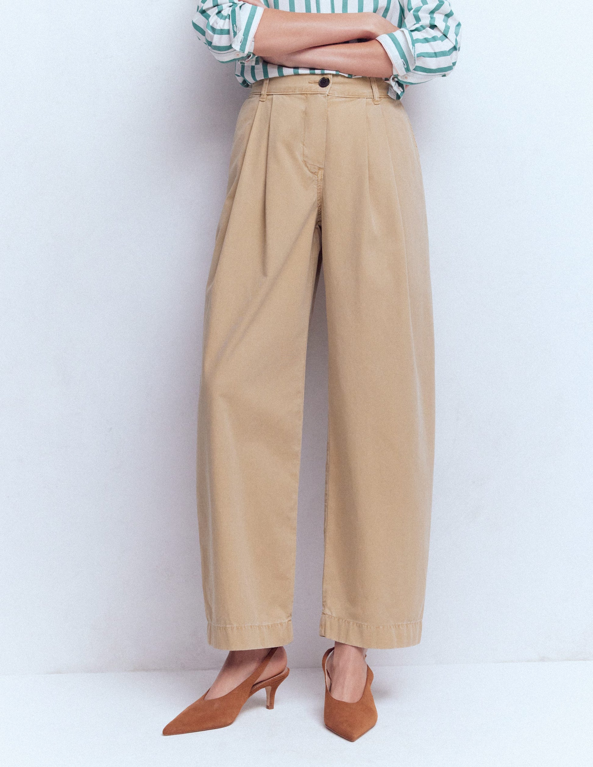 Pleat Barrel Leg Trousers-Stone-4