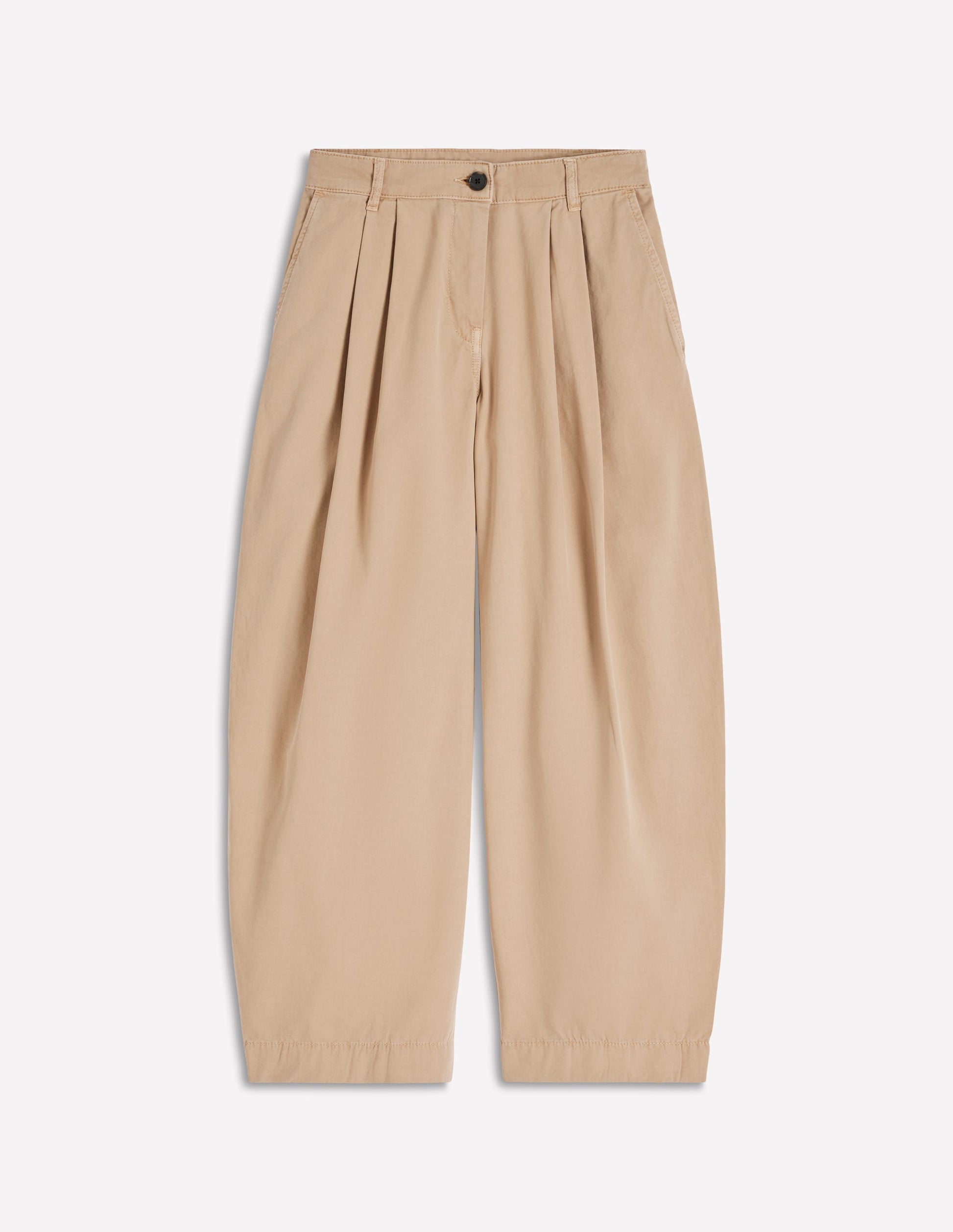 Pleat Barrel Leg Trousers-Stone-7