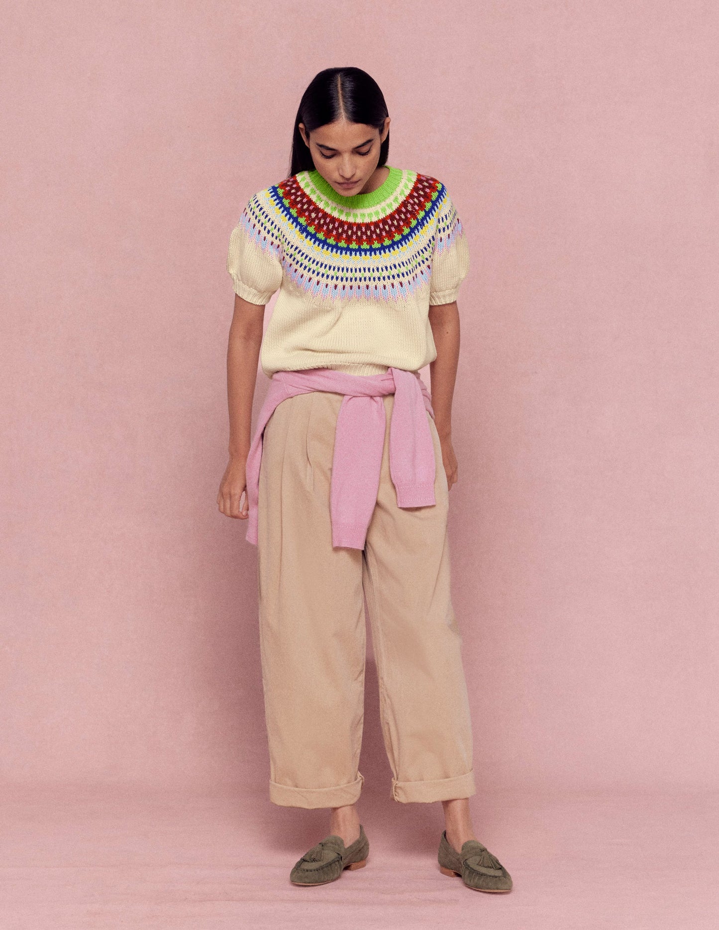 Pleat Barrel Leg Trousers-Stone