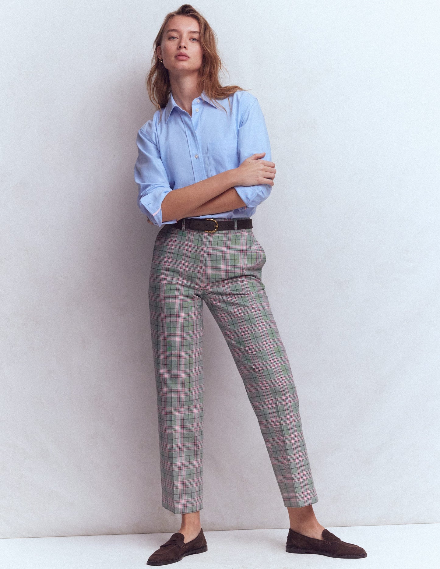 Canonbury Tailored Trousers-Green, Pink and Brown Check