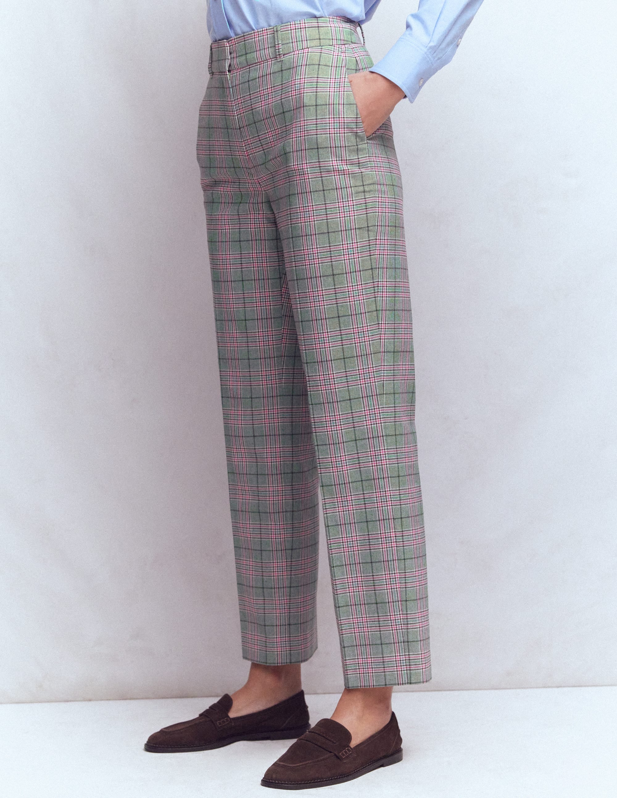 Canonbury Tailored Trousers-Green, Pink and Brown Check - Image 4