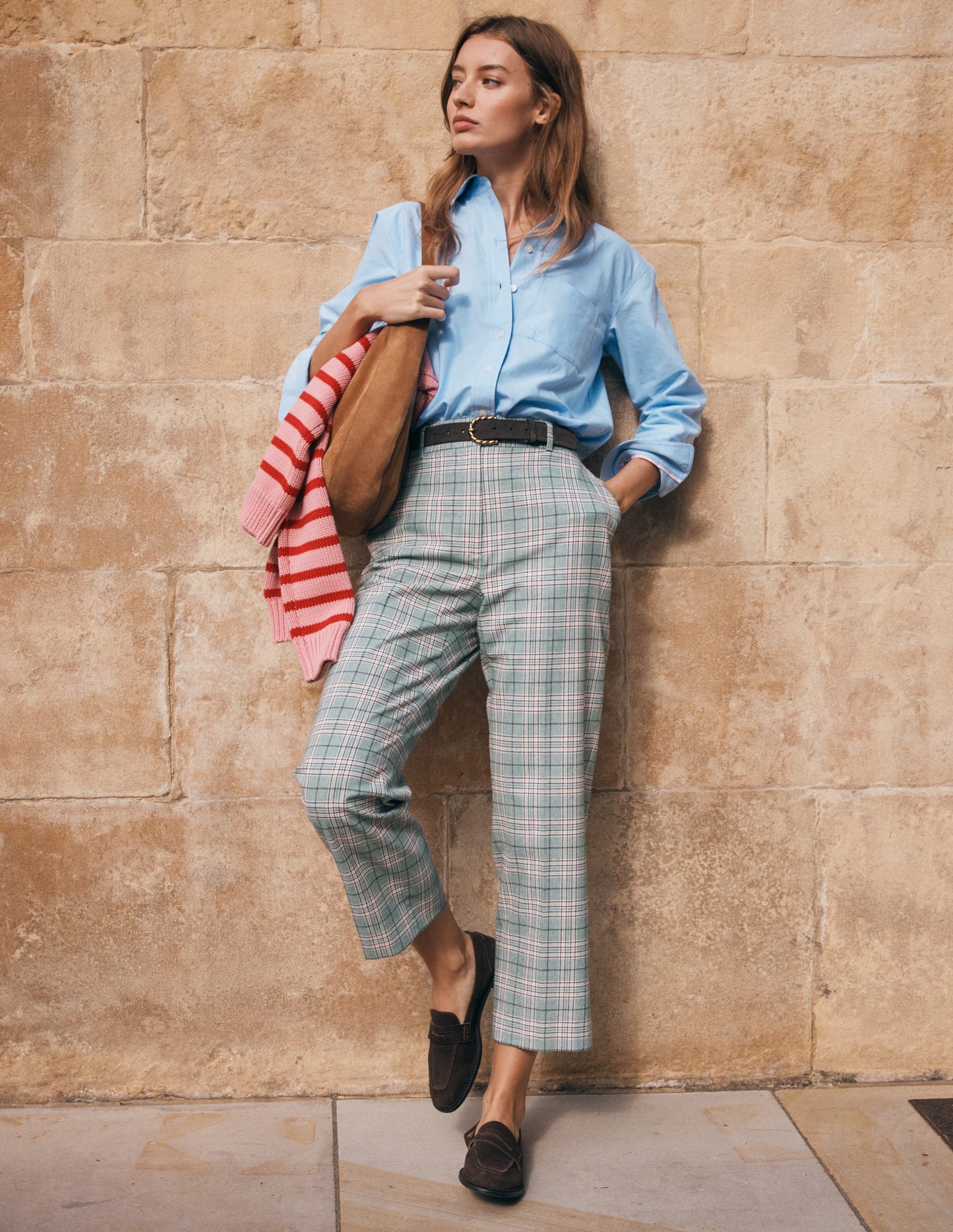 Canonbury Tailored Trousers-Green, Pink and Brown Check