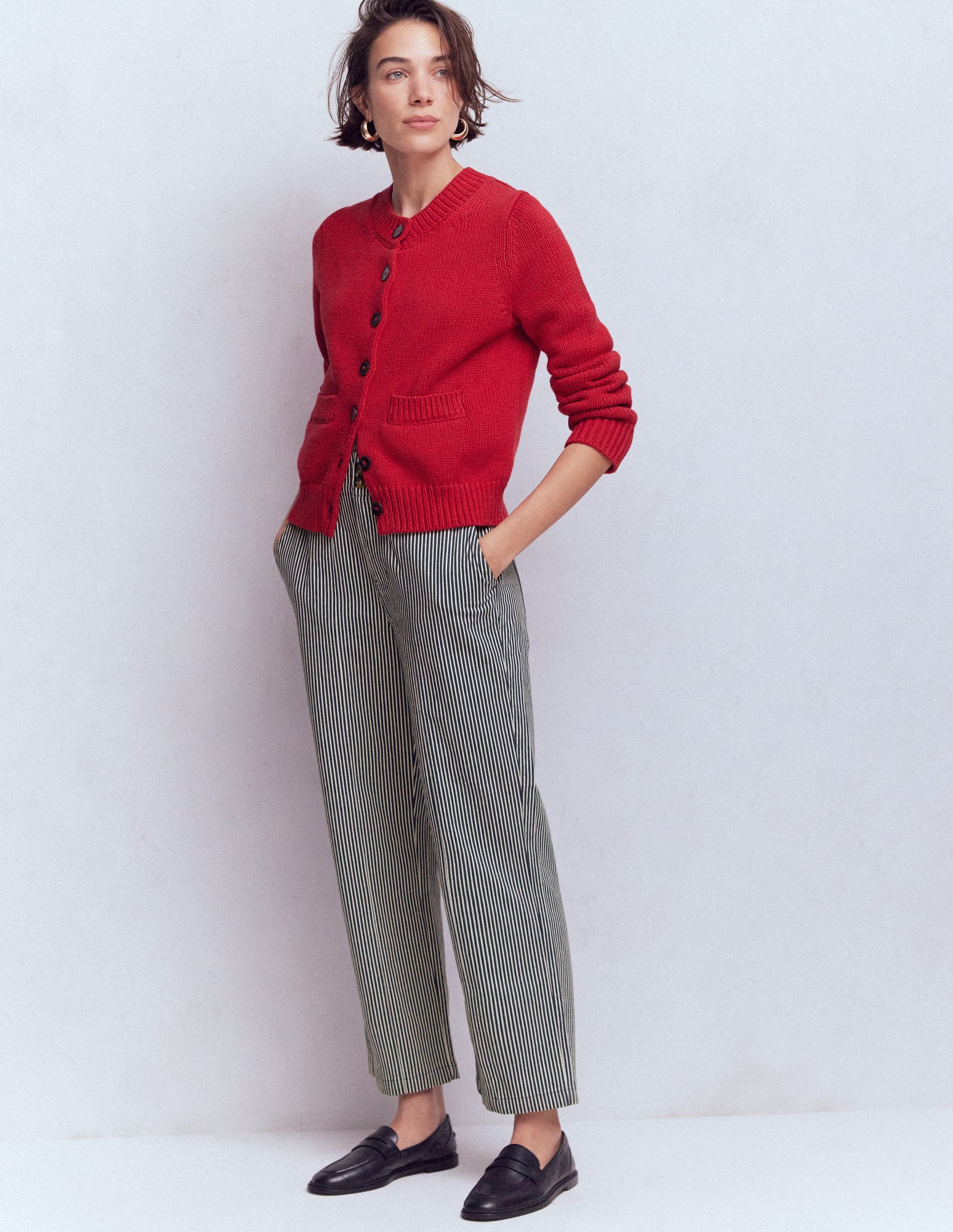 Straight Leg Chino Trousers-Blue and Ivory Stripe - Image 1