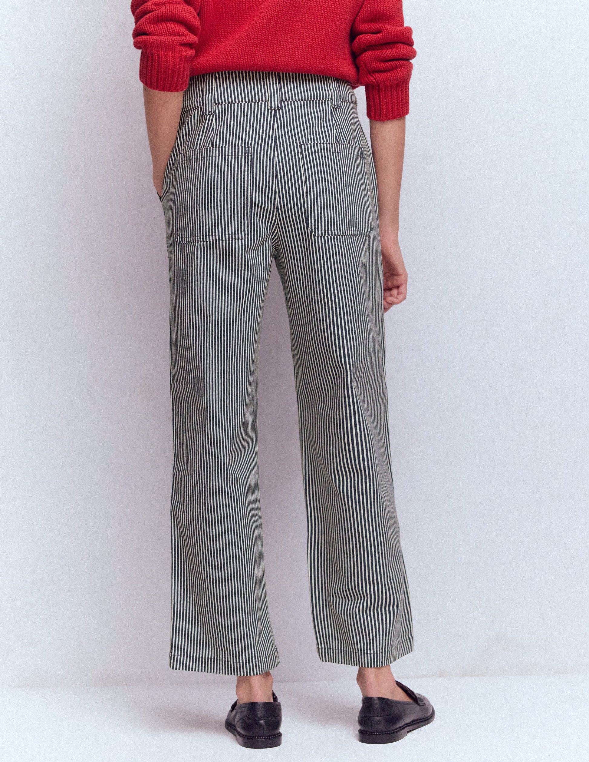 Straight Leg Chino Trousers-Blue and Ivory Stripe-3