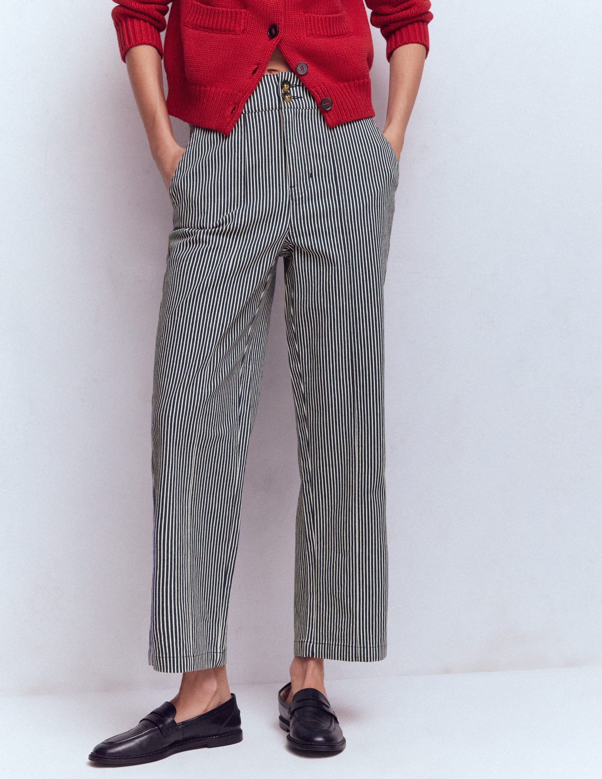 Straight Leg Chino Trousers-Blue and Ivory Stripe - Image 4