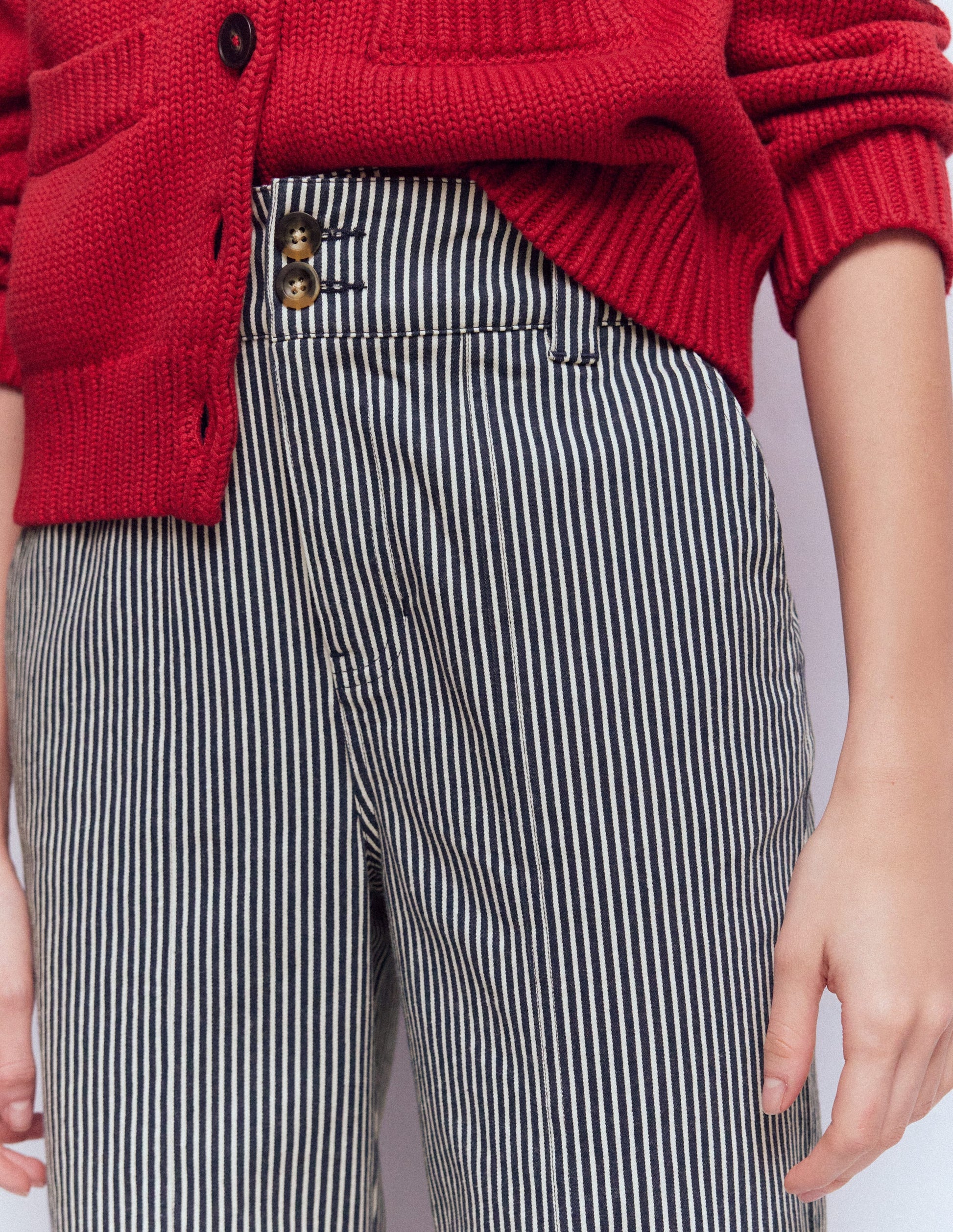 Straight Leg Chino Trousers-Blue and Ivory Stripe-5