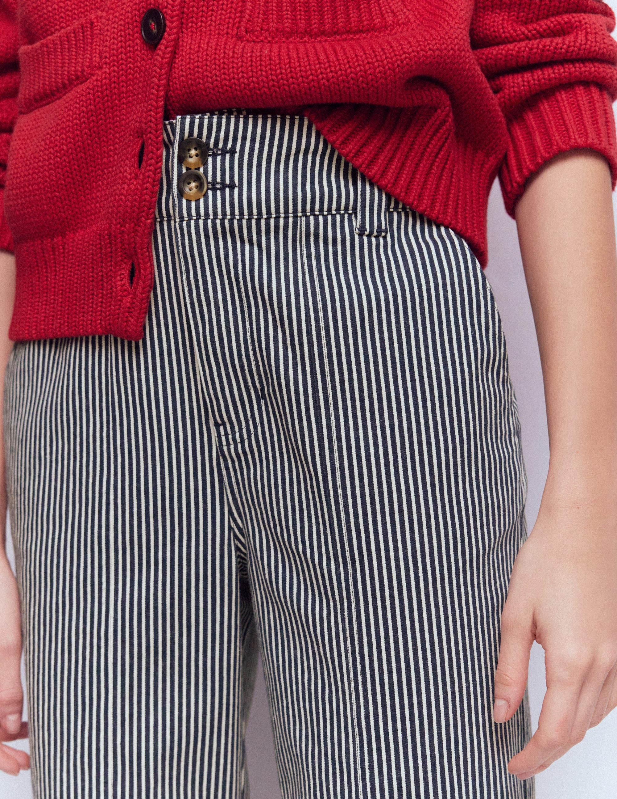 Straight Leg Chino Trousers-Blue and Ivory Stripe - Image 5