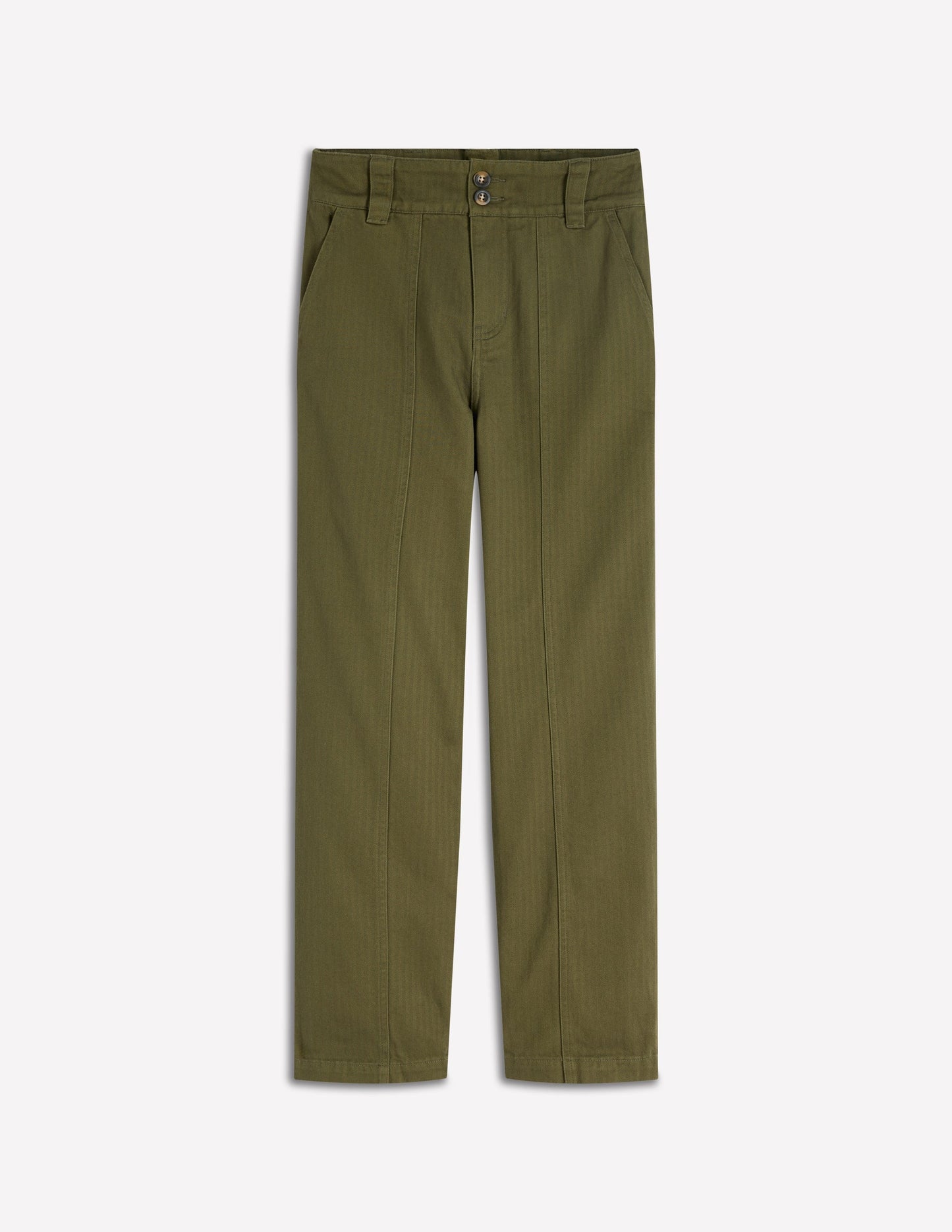 Straight Leg Chino Trousers-Woodland Green Herringbone