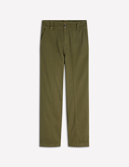 Straight Leg Chino Trousers-Woodland Green Herringbone-5
