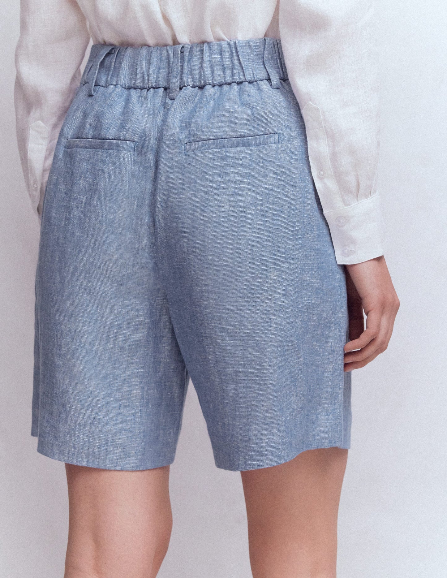 Kensington Linen Shorts-Blue Chambray