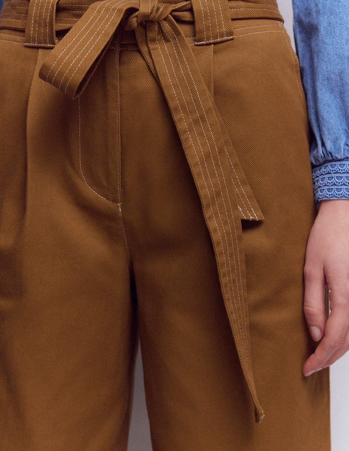 Belted Barrel Leg Trousers-GINGERBREAD - Image 2