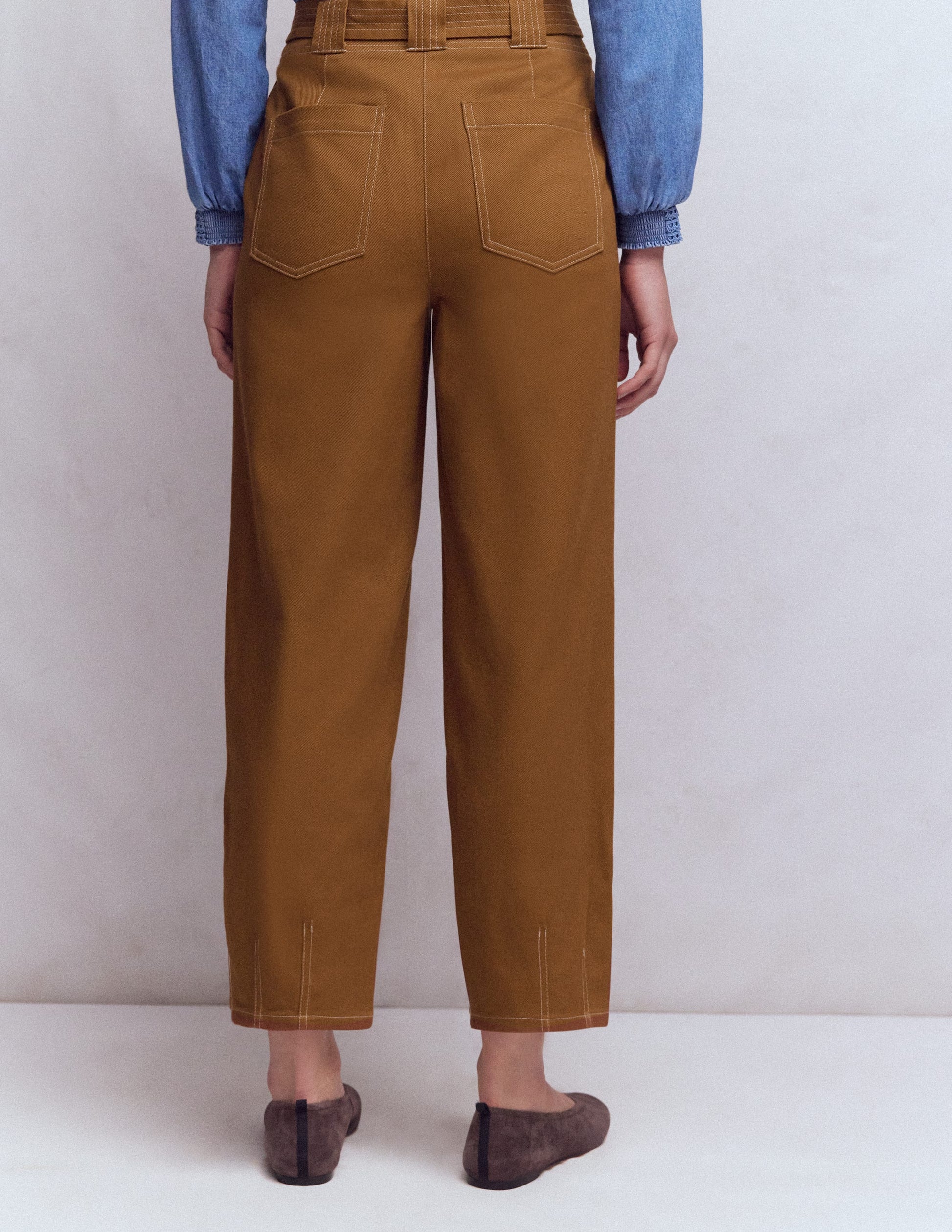 Belted Barrel Leg Trousers-GINGERBREAD-3