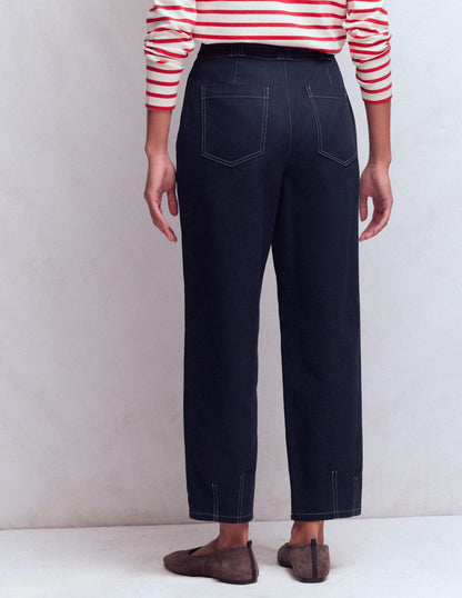 Belted Barrel Leg Trousers-Navy-3