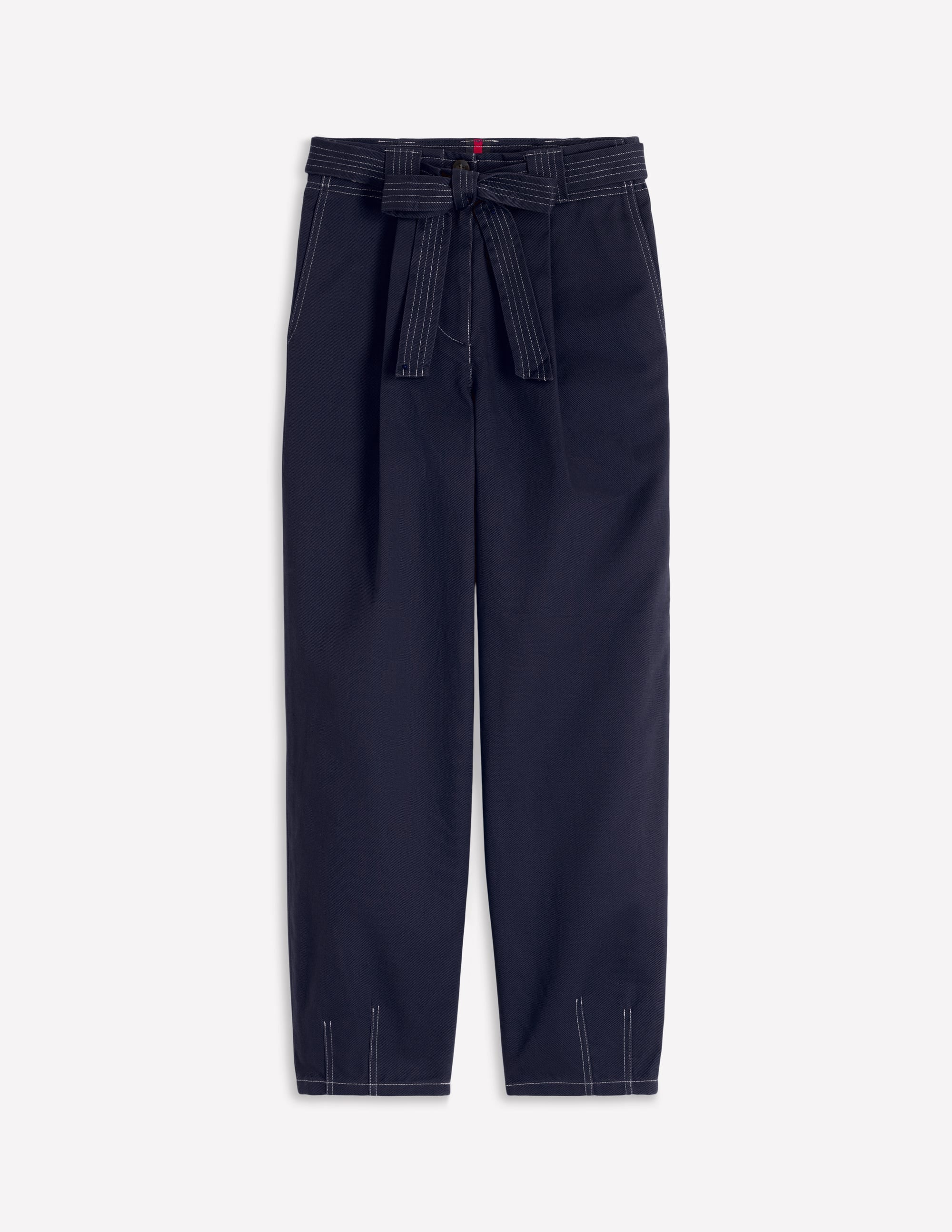 Belted Barrel Leg Trousers-Navy - Image 6