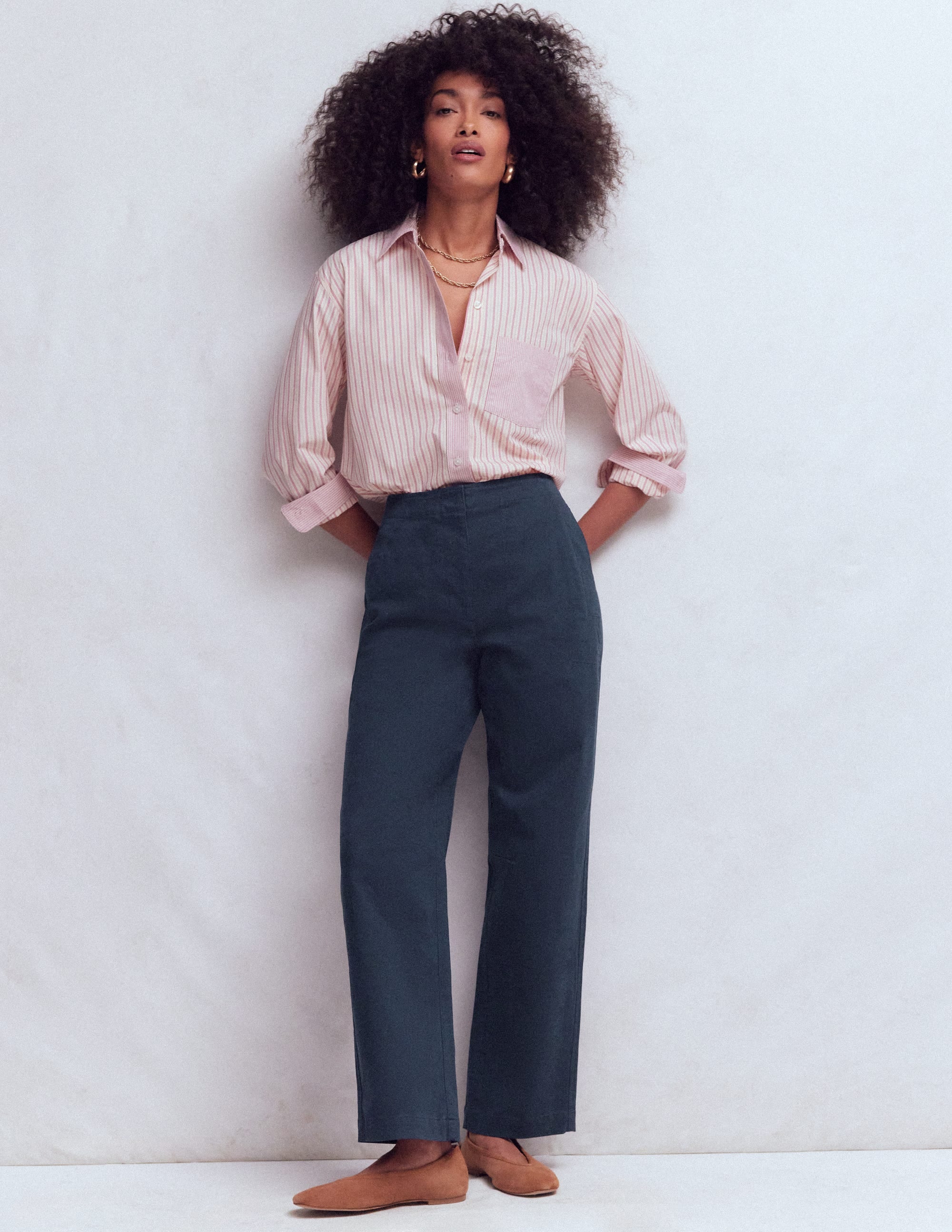 Barrel Leg Chino Trousers-Navy - Image 1