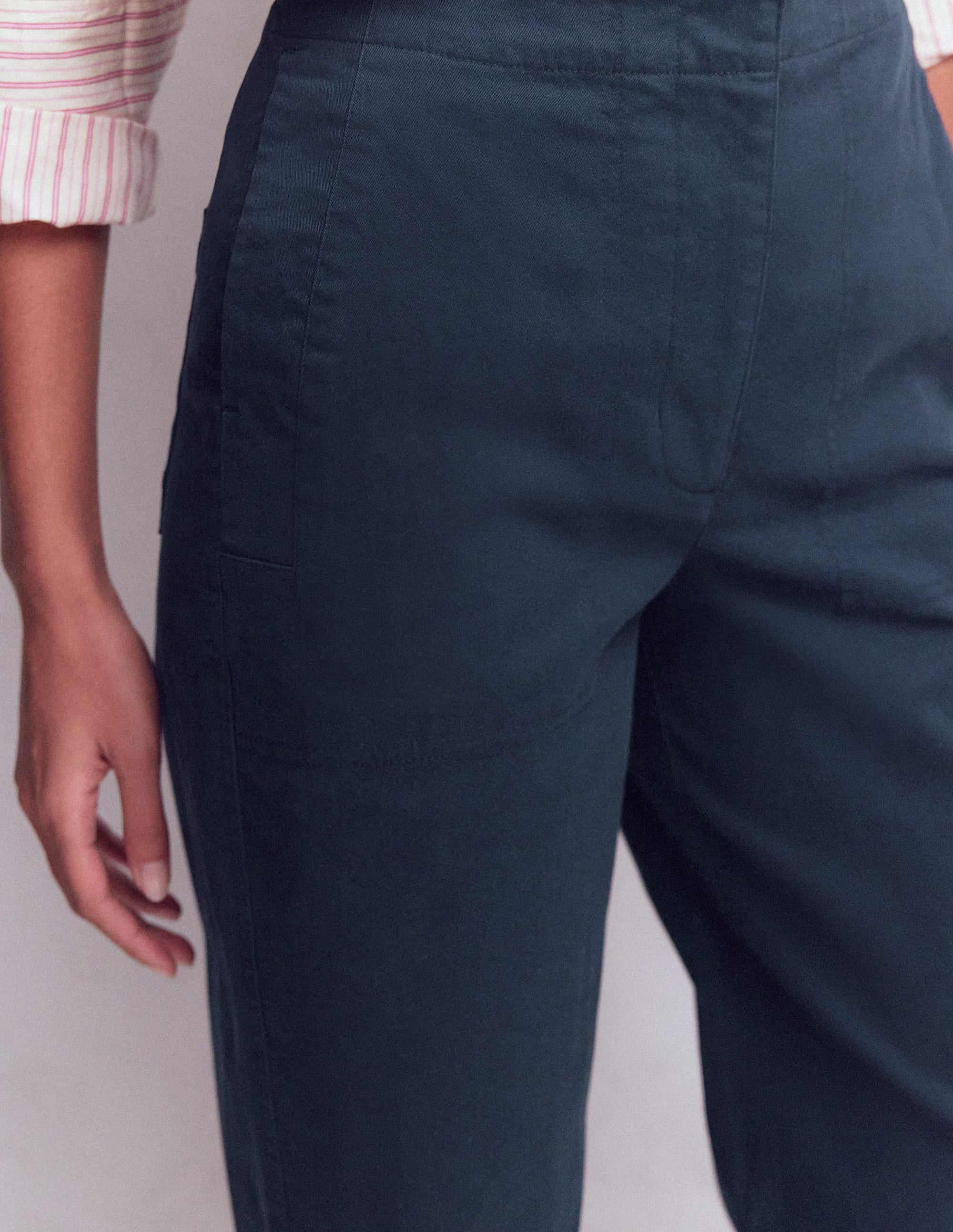 Barrel Leg Chino Trousers-Navy - Image 2