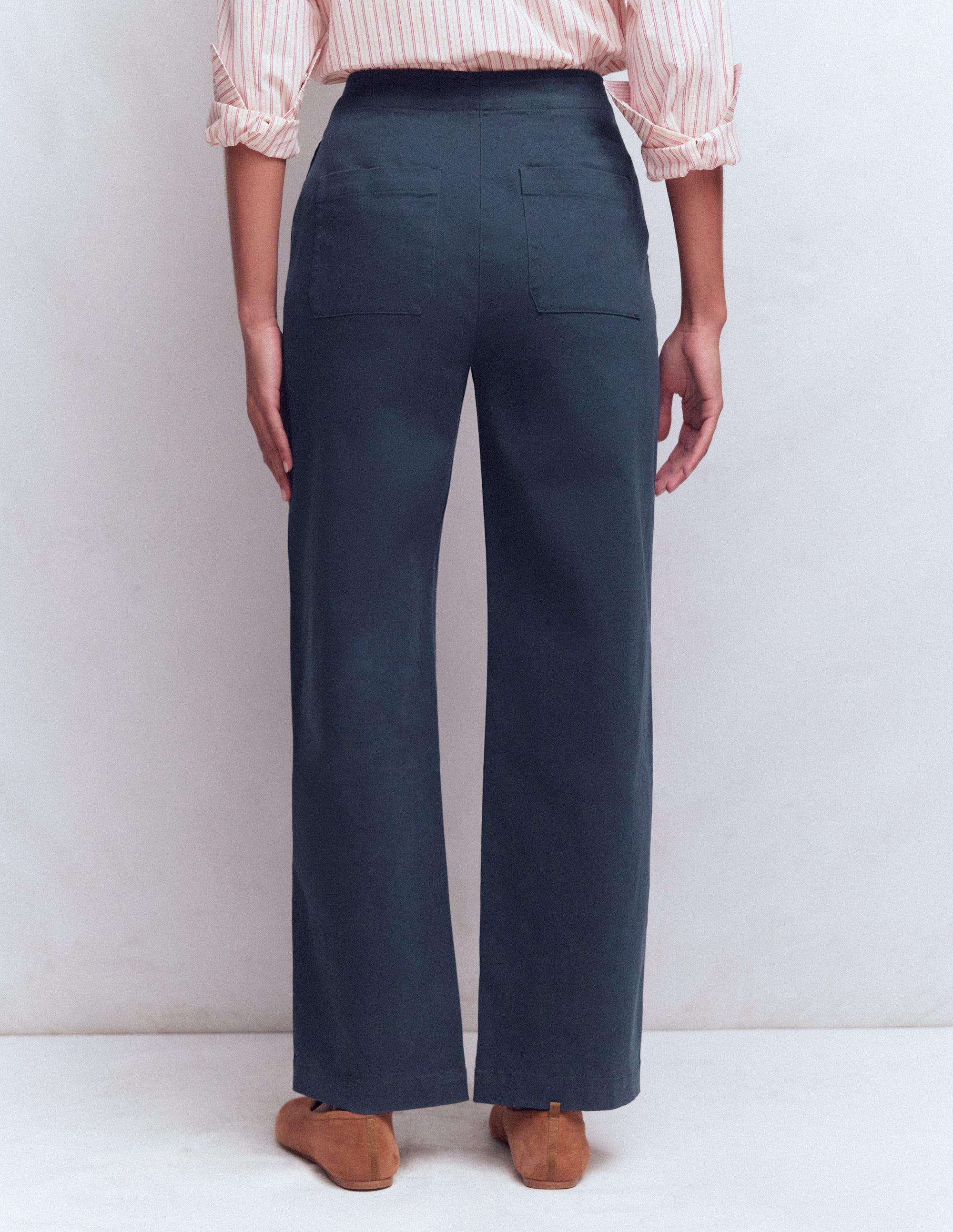 Barrel Leg Chino Trousers-Navy - Image 3
