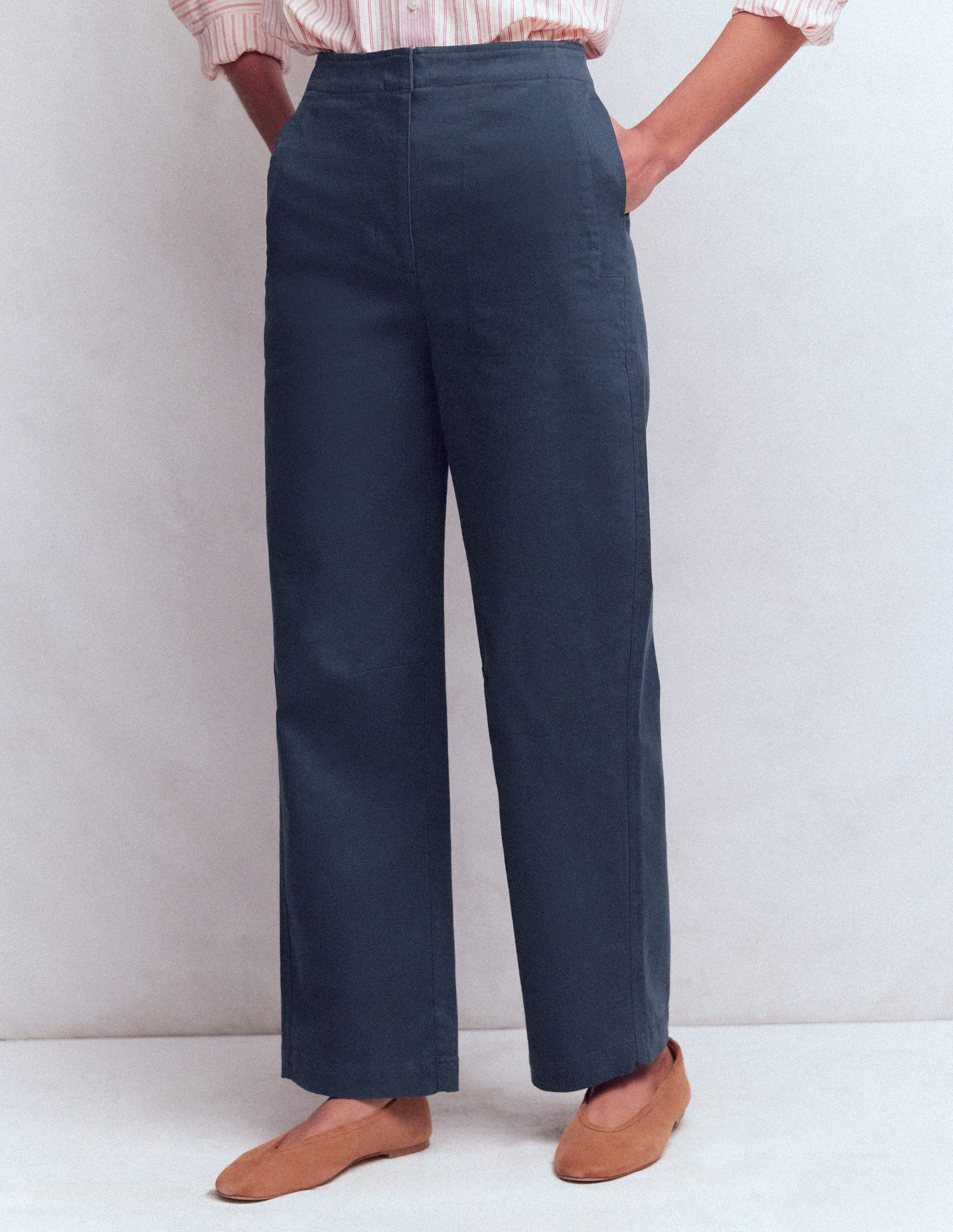 Barrel Leg Chino Trousers-Navy-4