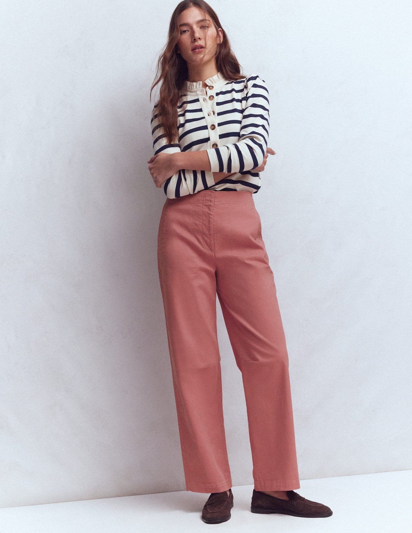 Cotton Straight Leg Trousers-Vintage Rose