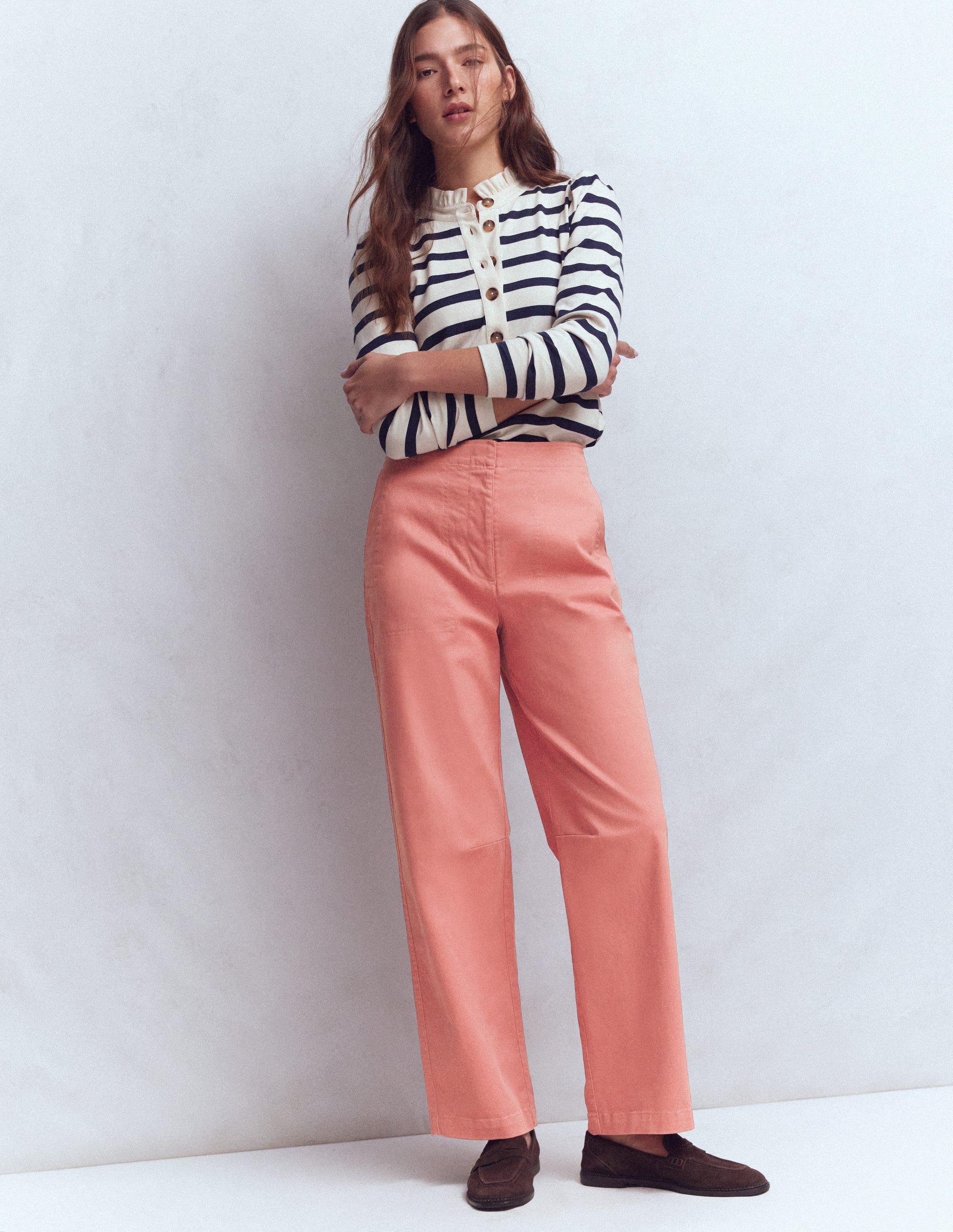 Barrel Leg Chino Trousers-Vintage Rose - Image 1