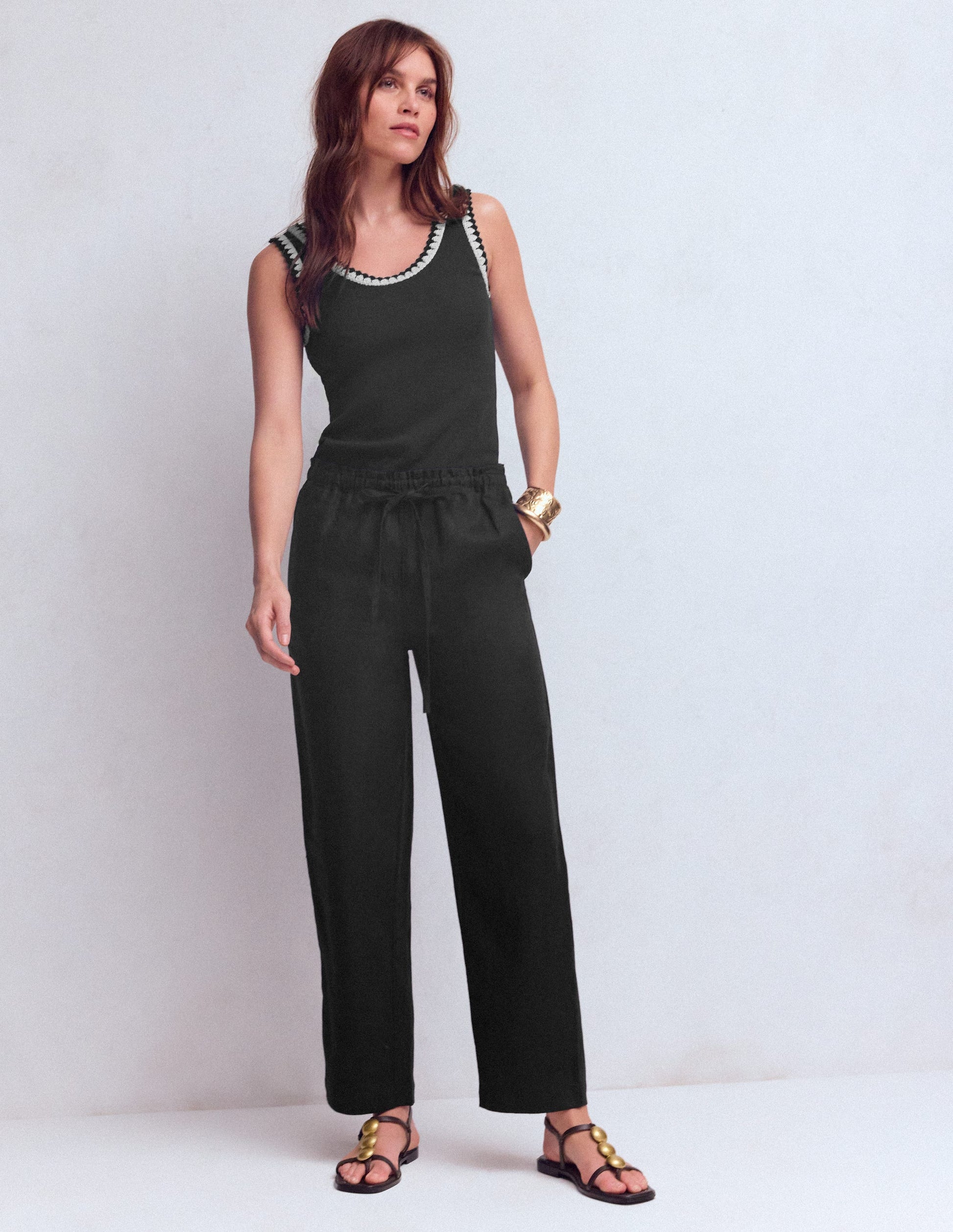 Islington Linen Crop Trousers-Black-1