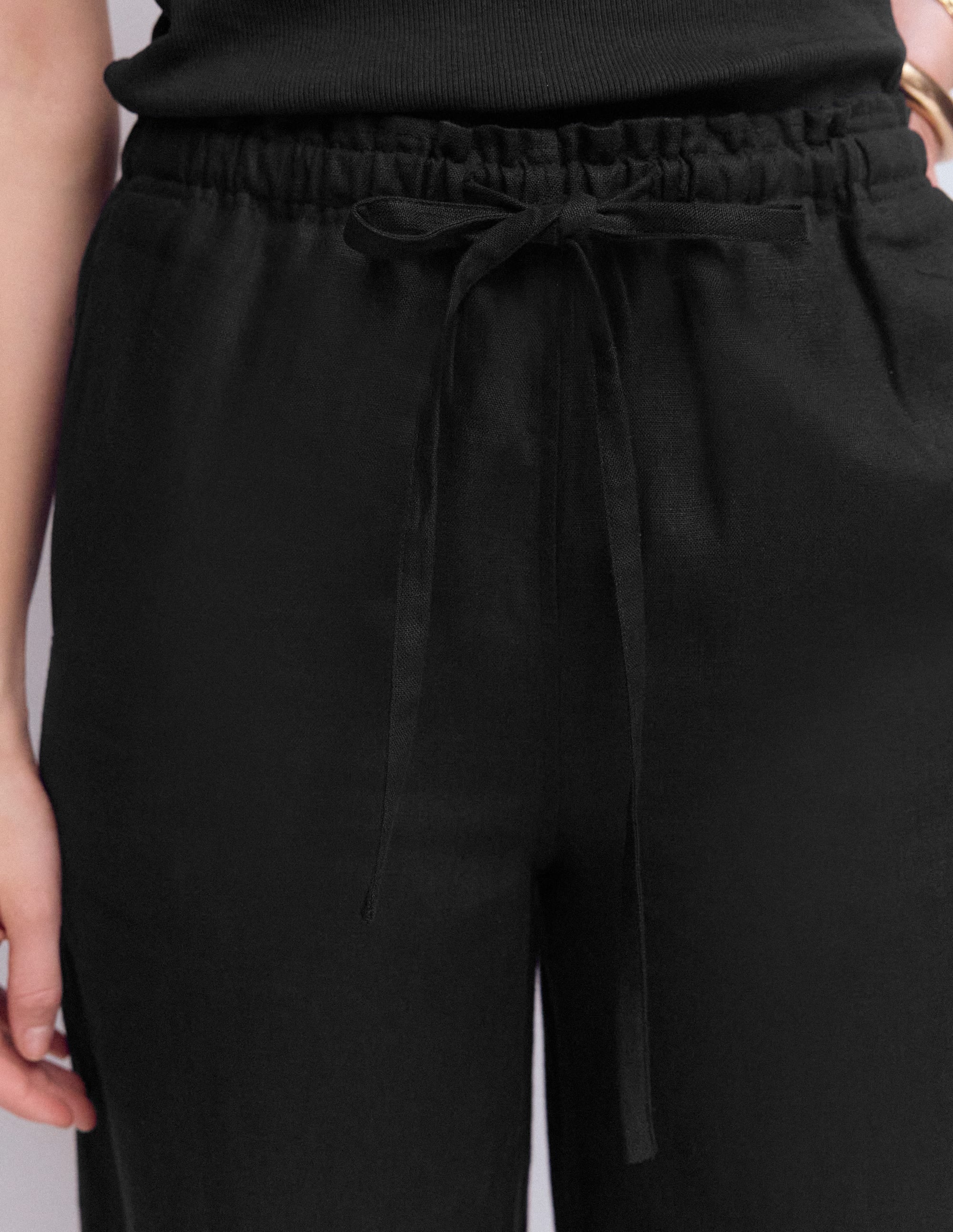 Islington Linen Crop Trousers-Black - Image 2