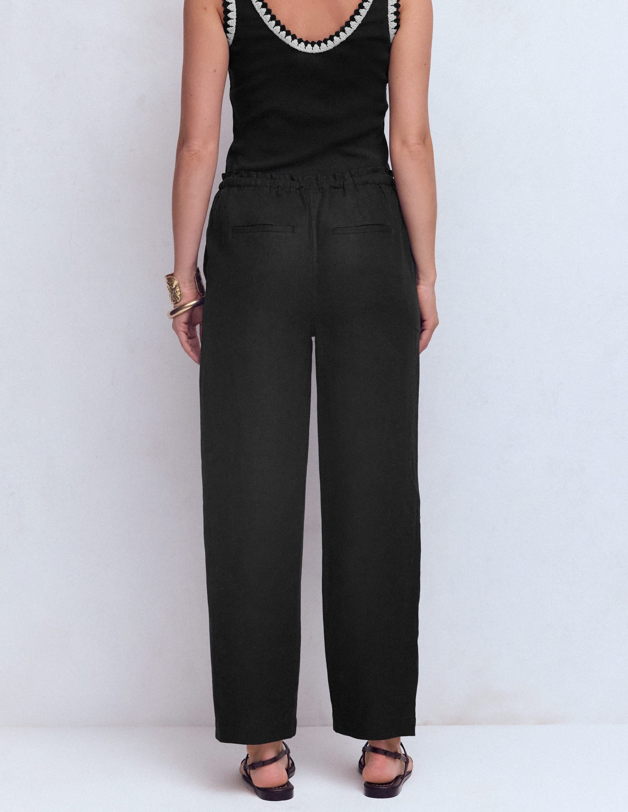 Islington Linen Crop Trousers-Black - Image 3