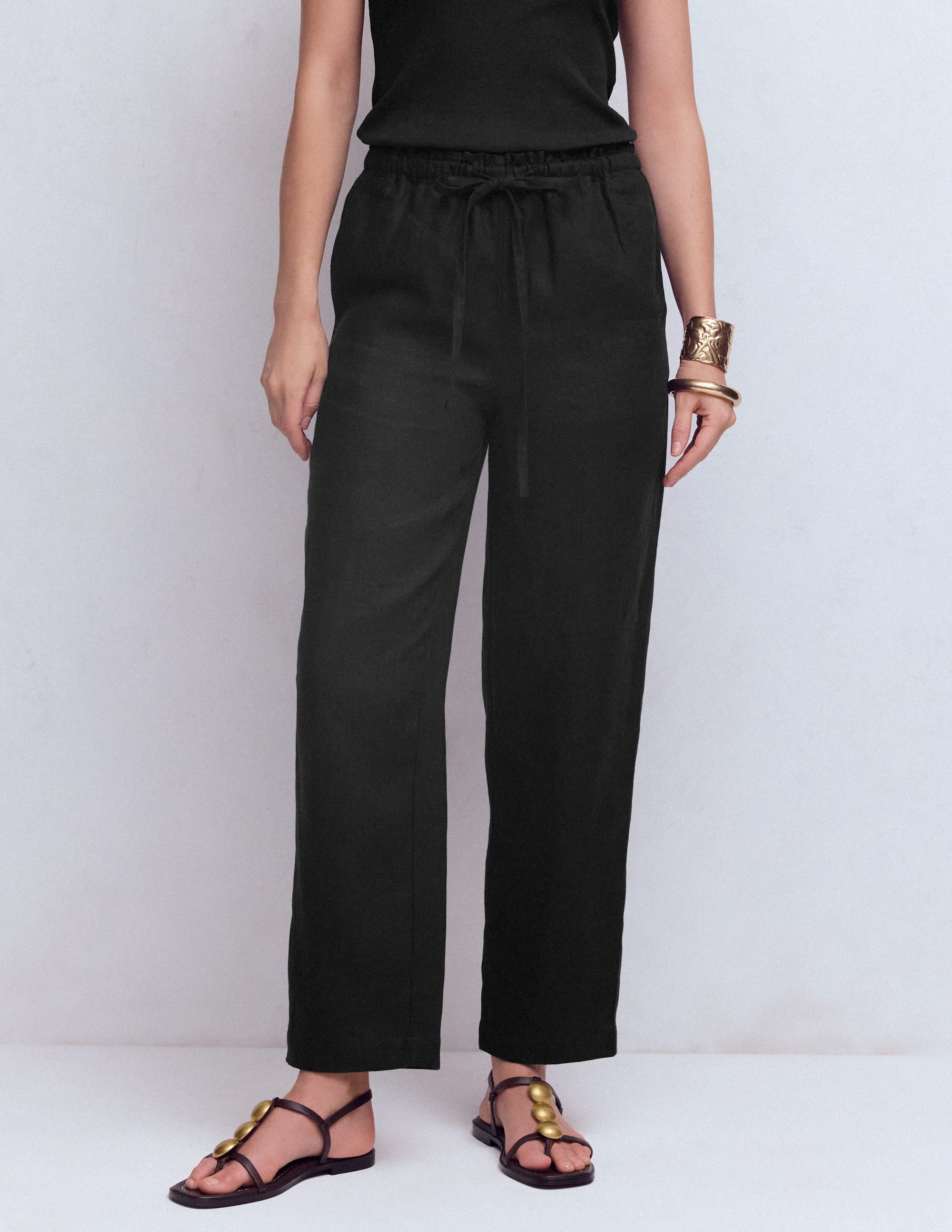 Islington Linen Crop Trousers-Black - Image 4