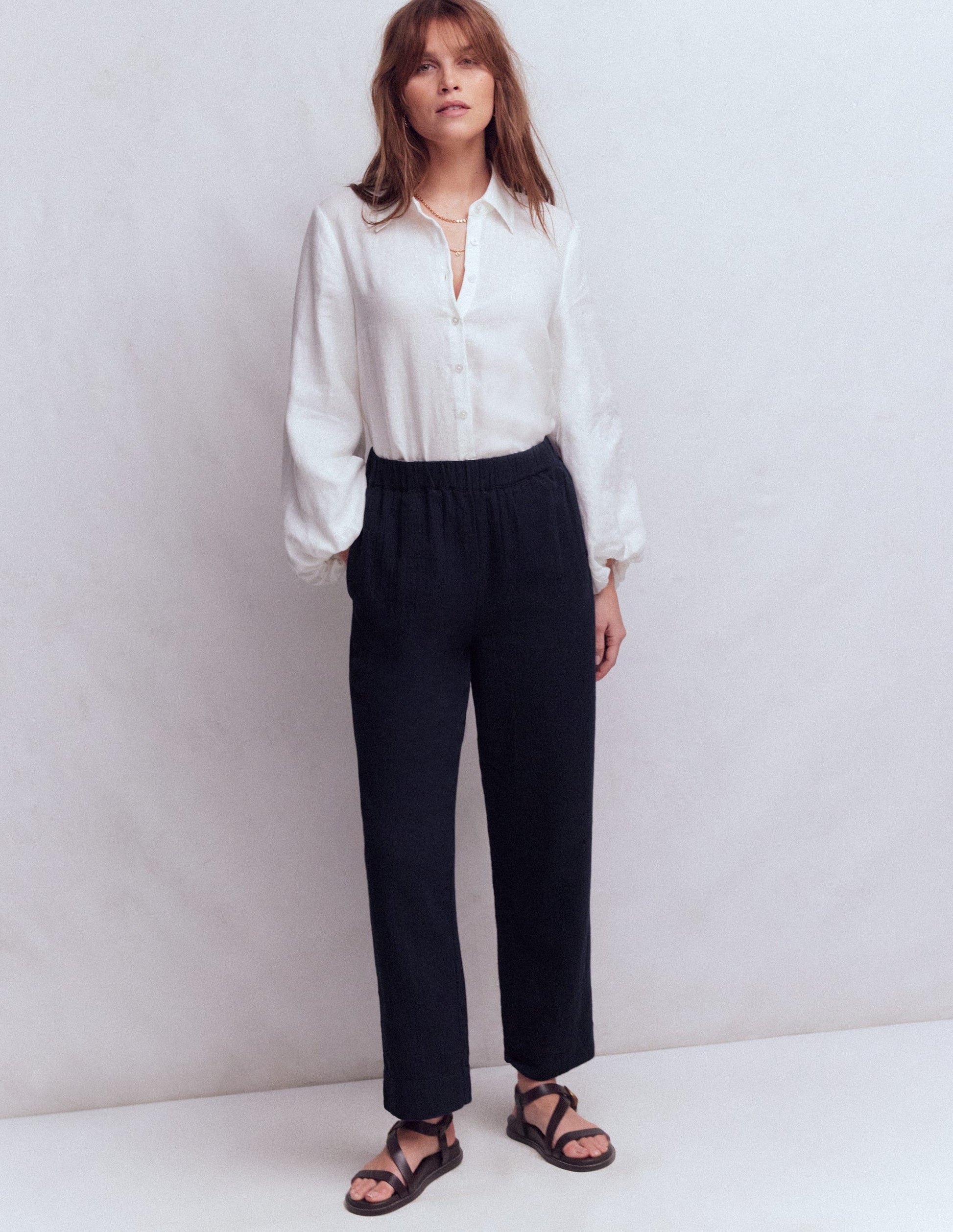 Double Cloth Crop Trousers-Navy-1