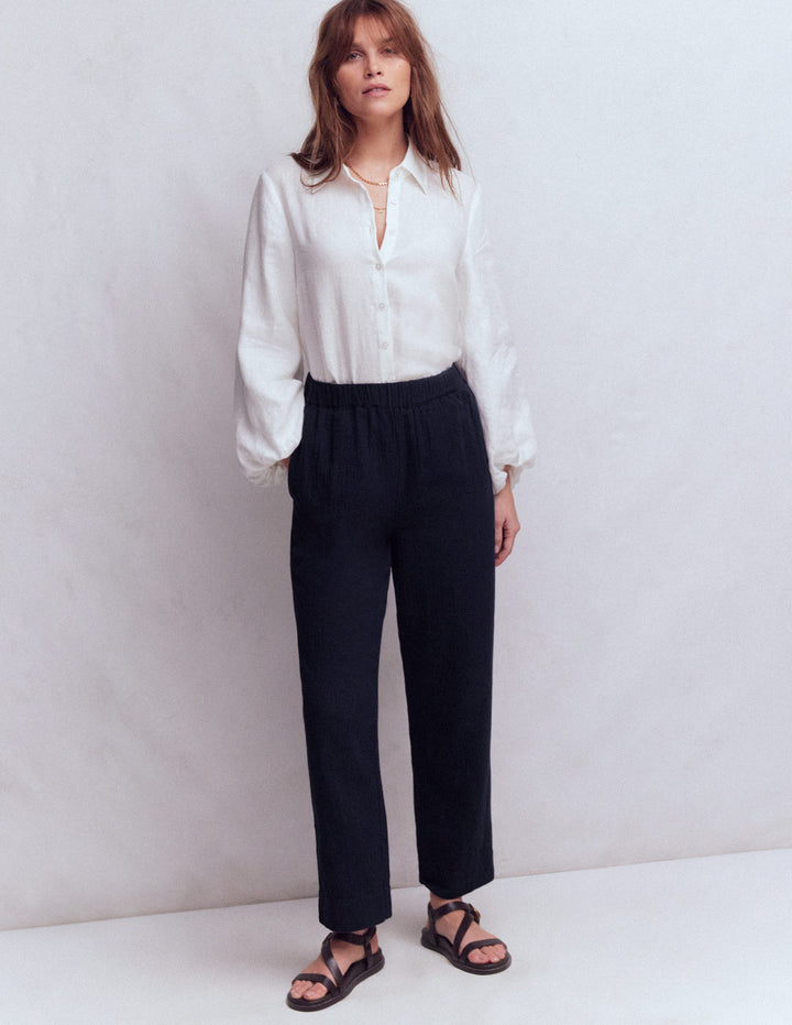 Double Cloth Crop Trousers-Navy