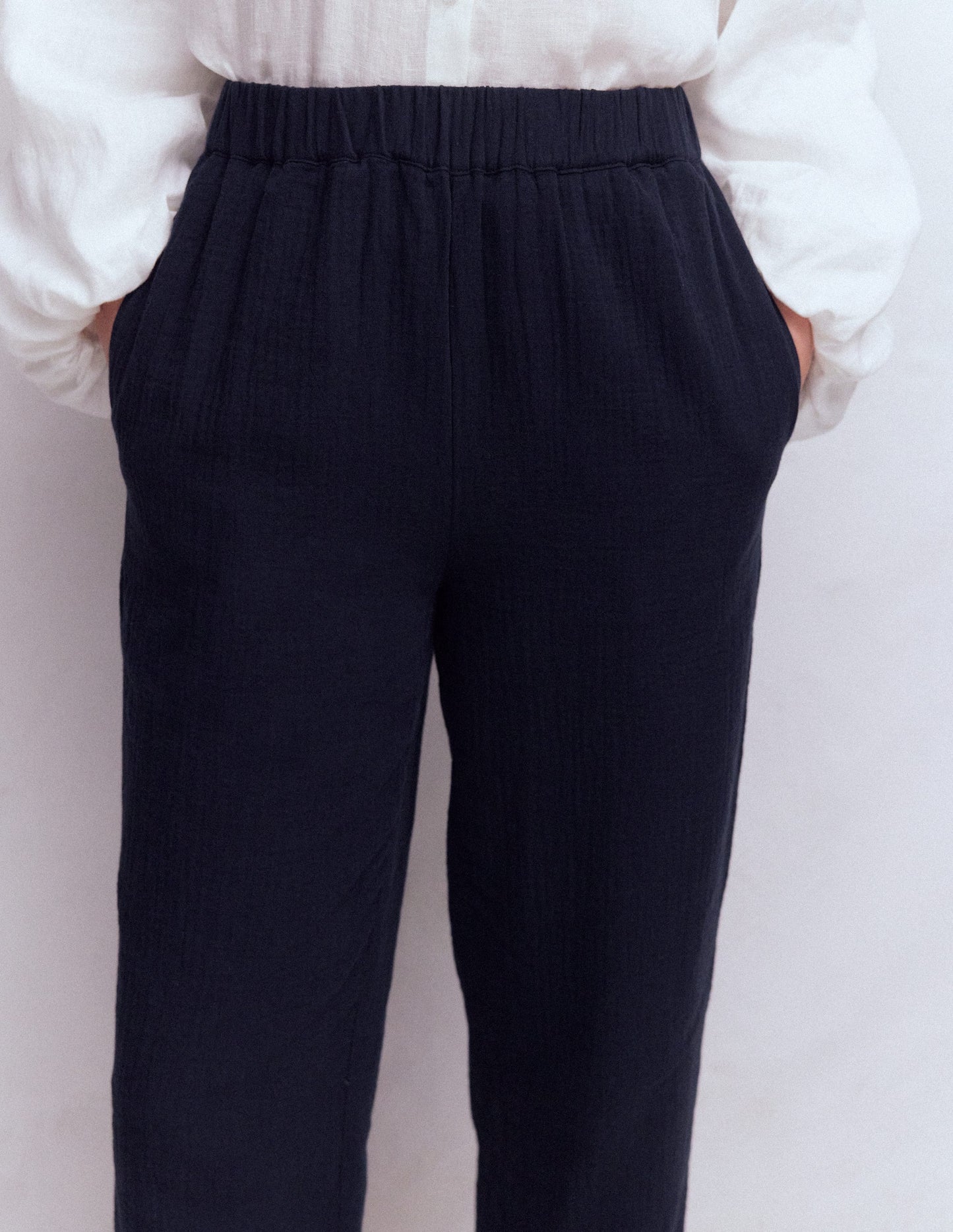 Double Cloth Crop Trousers-Navy