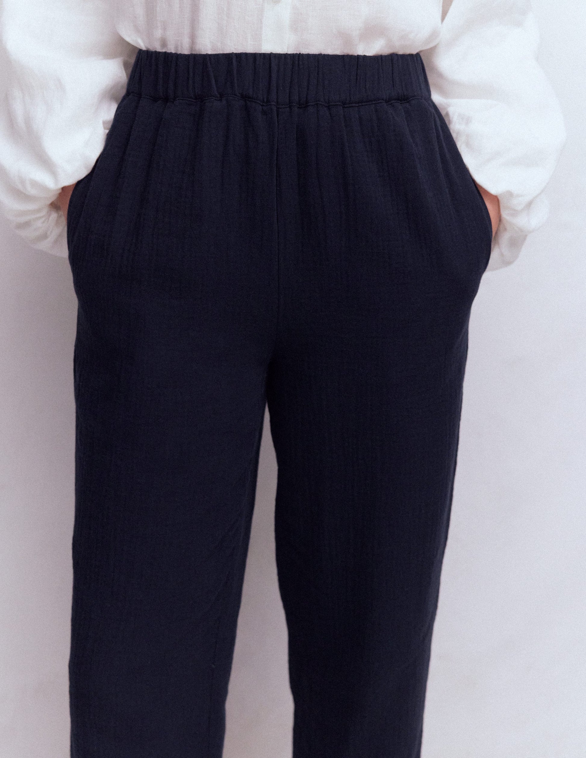 Double Cloth Crop Trousers-Navy-2