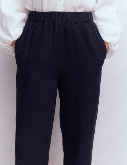 Double Cloth Crop Trousers-Navy-2