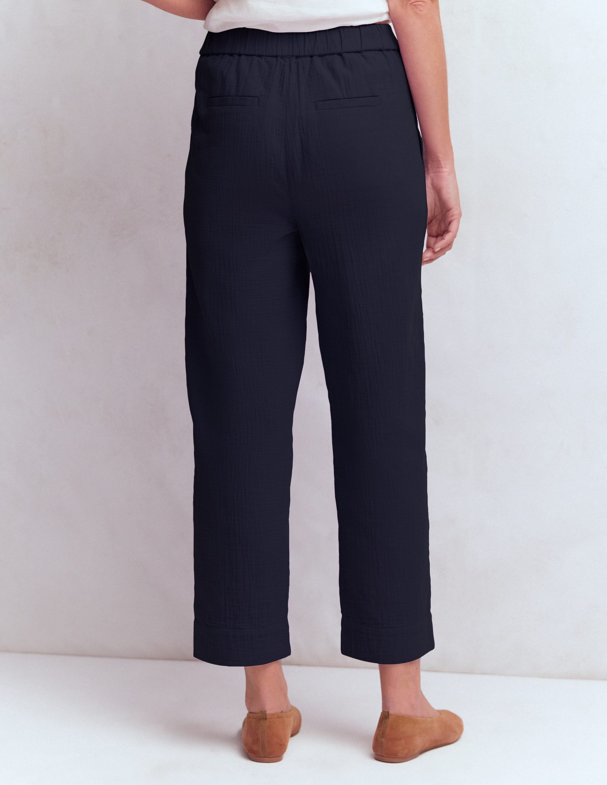 Double Cloth Crop Trousers-Navy - Image 3