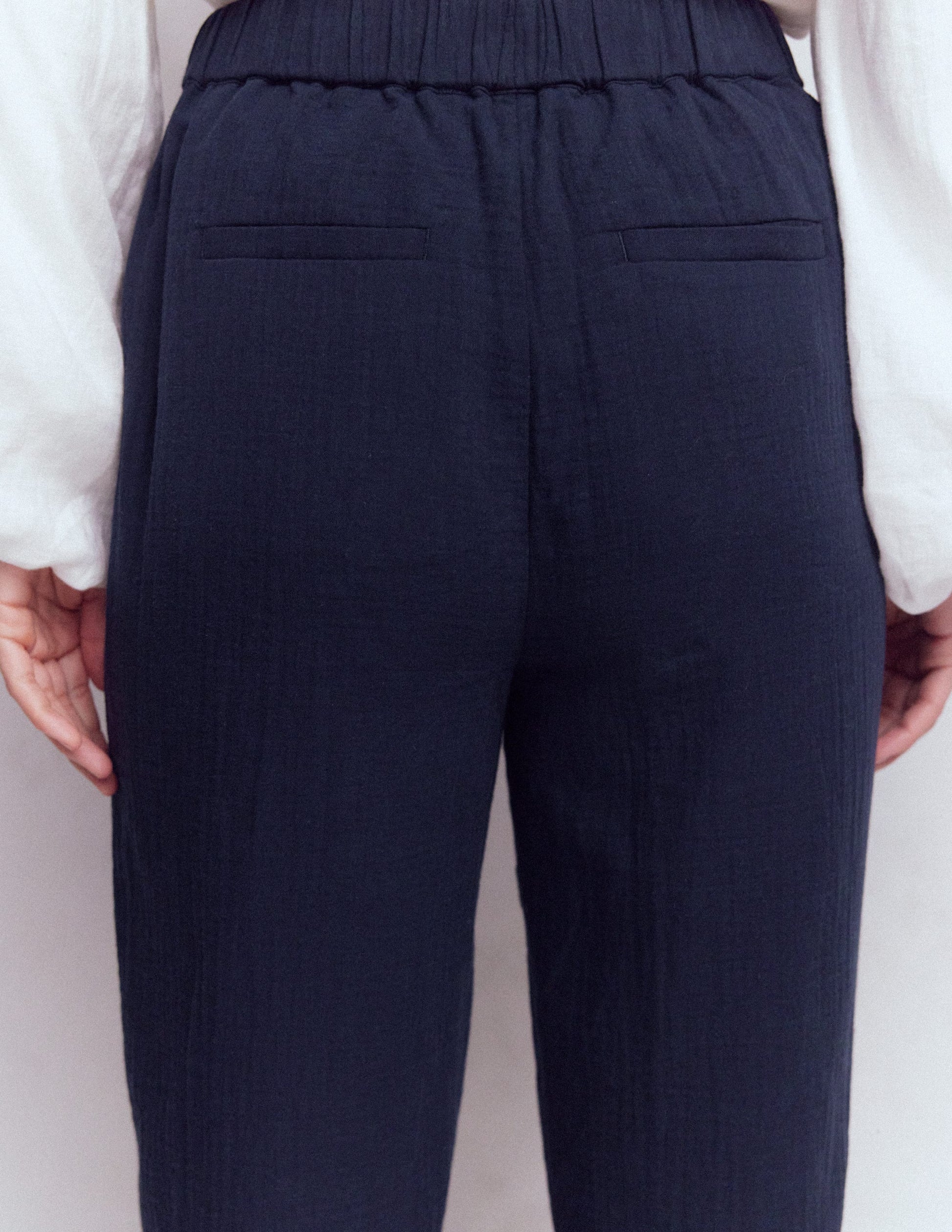 Double Cloth Crop Trousers-Navy-5