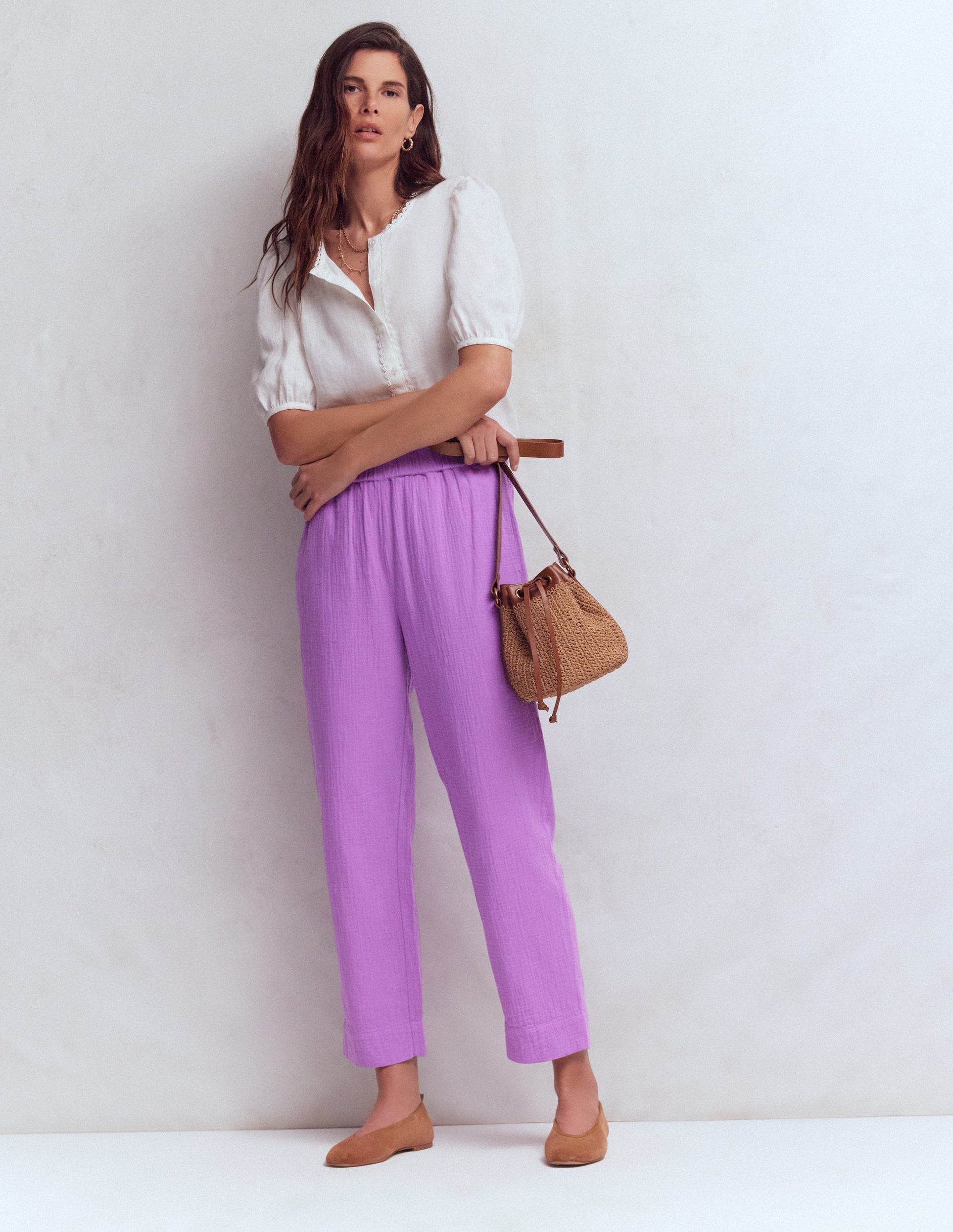 Double Cloth Crop Trousers-Amethyst Purple-1